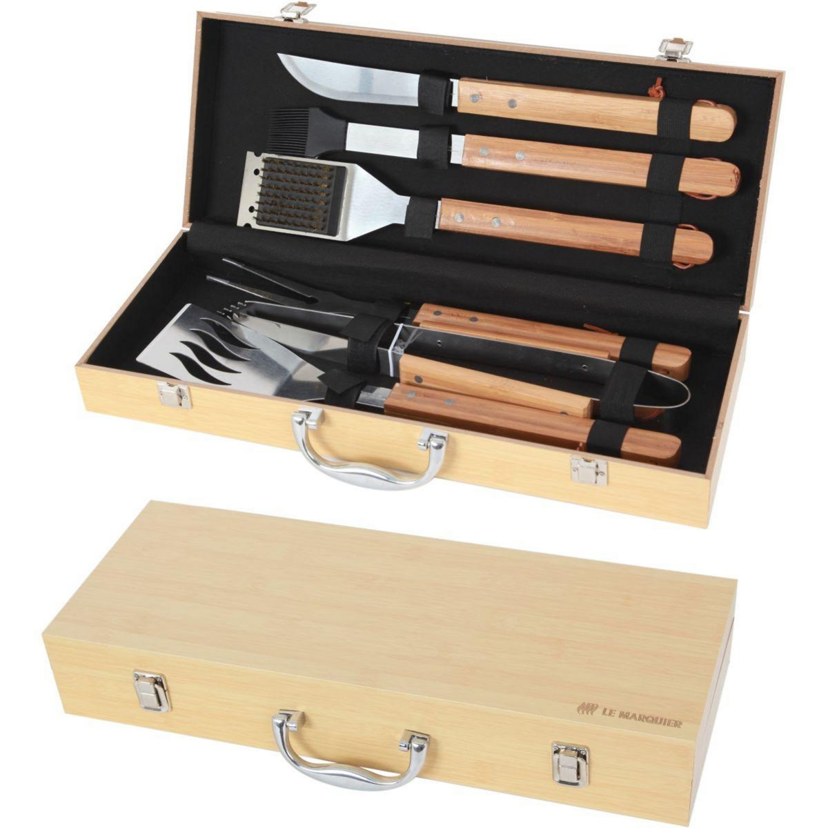 Le marquier Ustensile barbecue MALETTE 6 USTENSILES BAMBOU