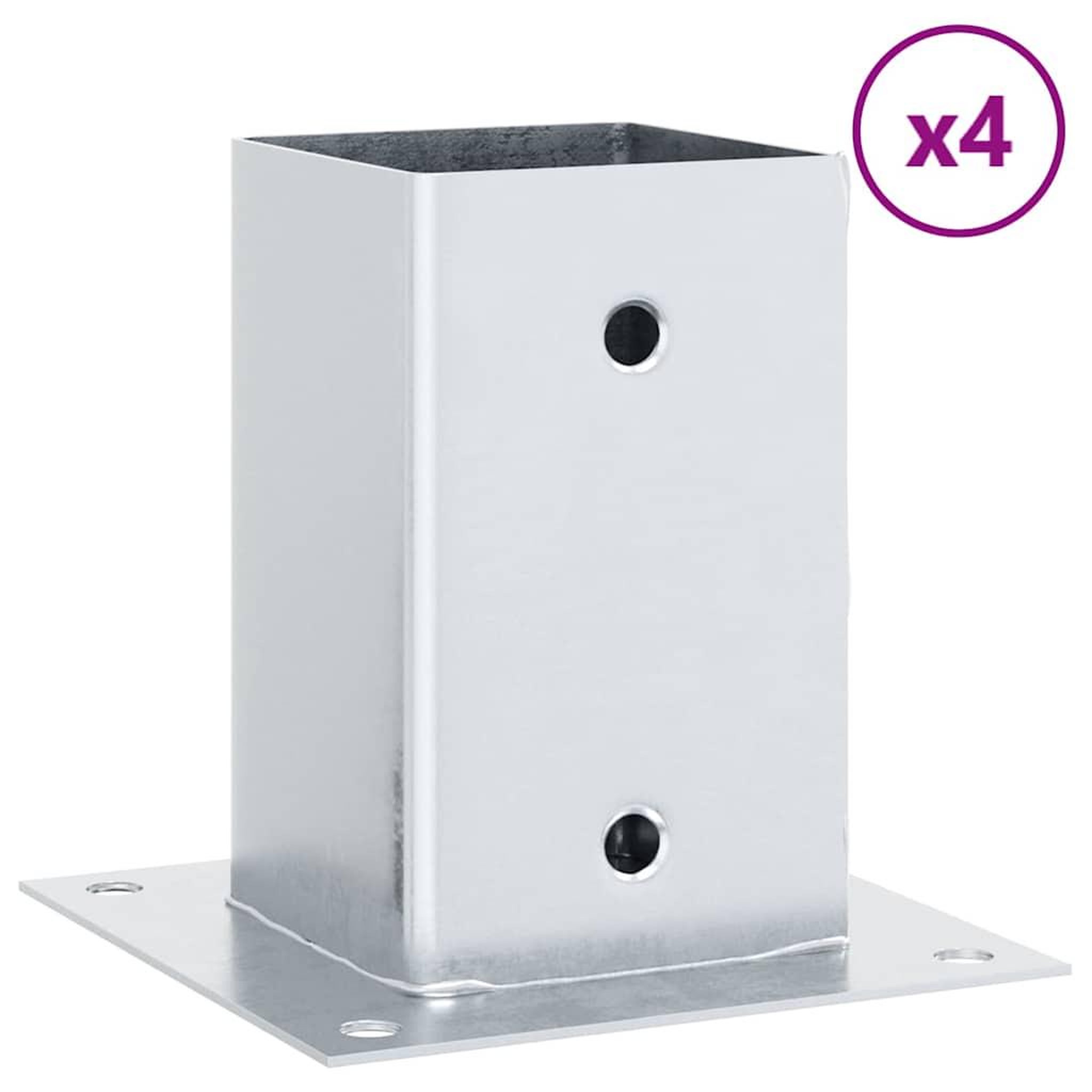 Voir la diapositive 2 : VIDAXL Bases de poteau carrees 4 pcs argent 81x81 mm acier galvanise