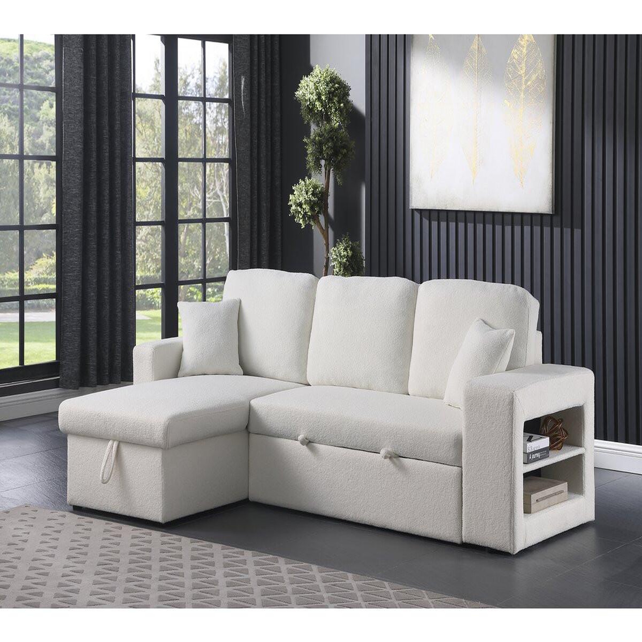 Voir la diapositive 2 : Habitat et Jardin Canapé d'angle bouclettes convertible/reversible  axel  - 3 places - blanc