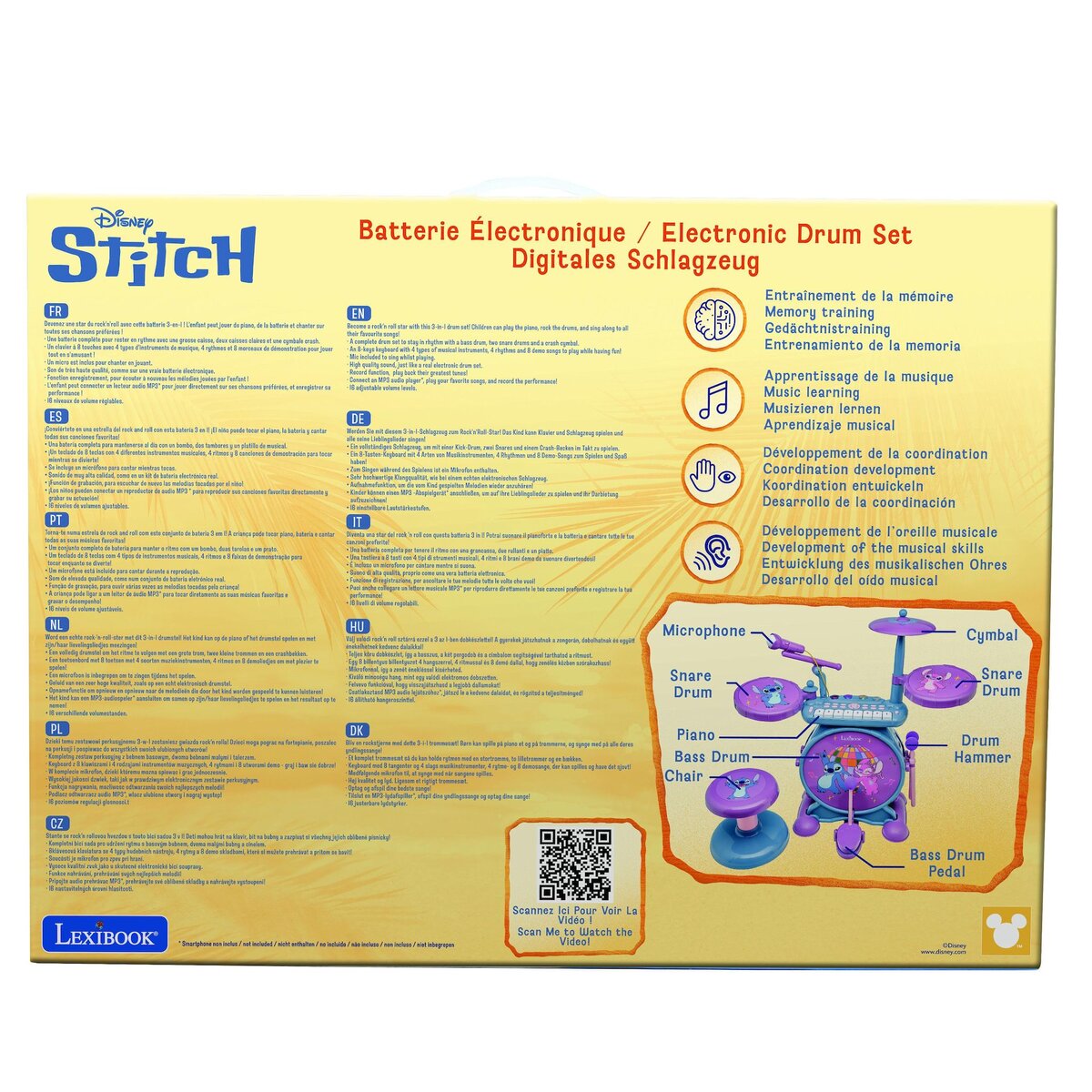 Lexibook Batterie électronique lumineuse complète avec clavier, cymbales et tabouret Stitch