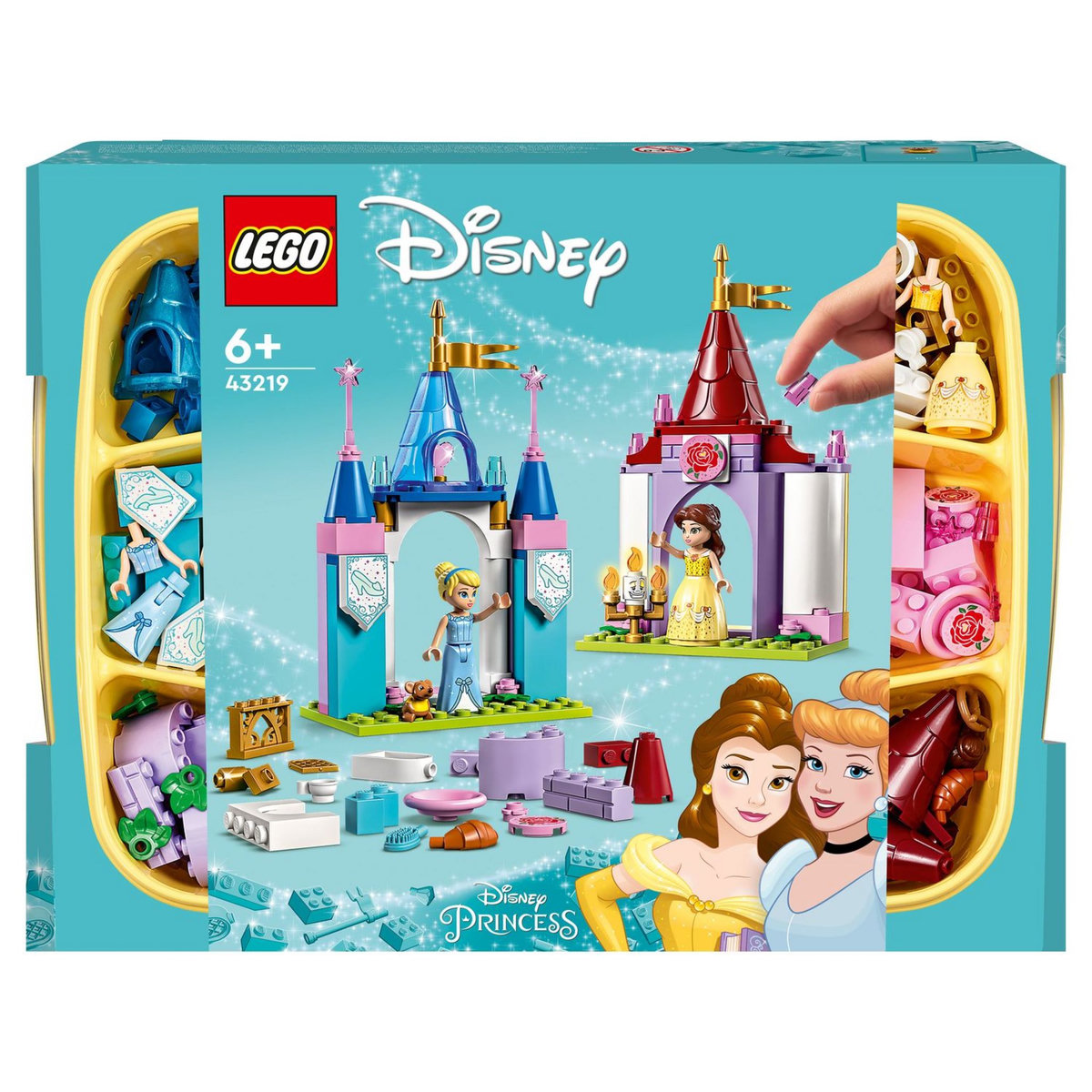 LEGO Disney Princess 43219 - Châteaux créatifs Disney Princess, Jouet Château avec Mini-Poupées Belle et Cendrillon et Boîte de Rangement en Briques