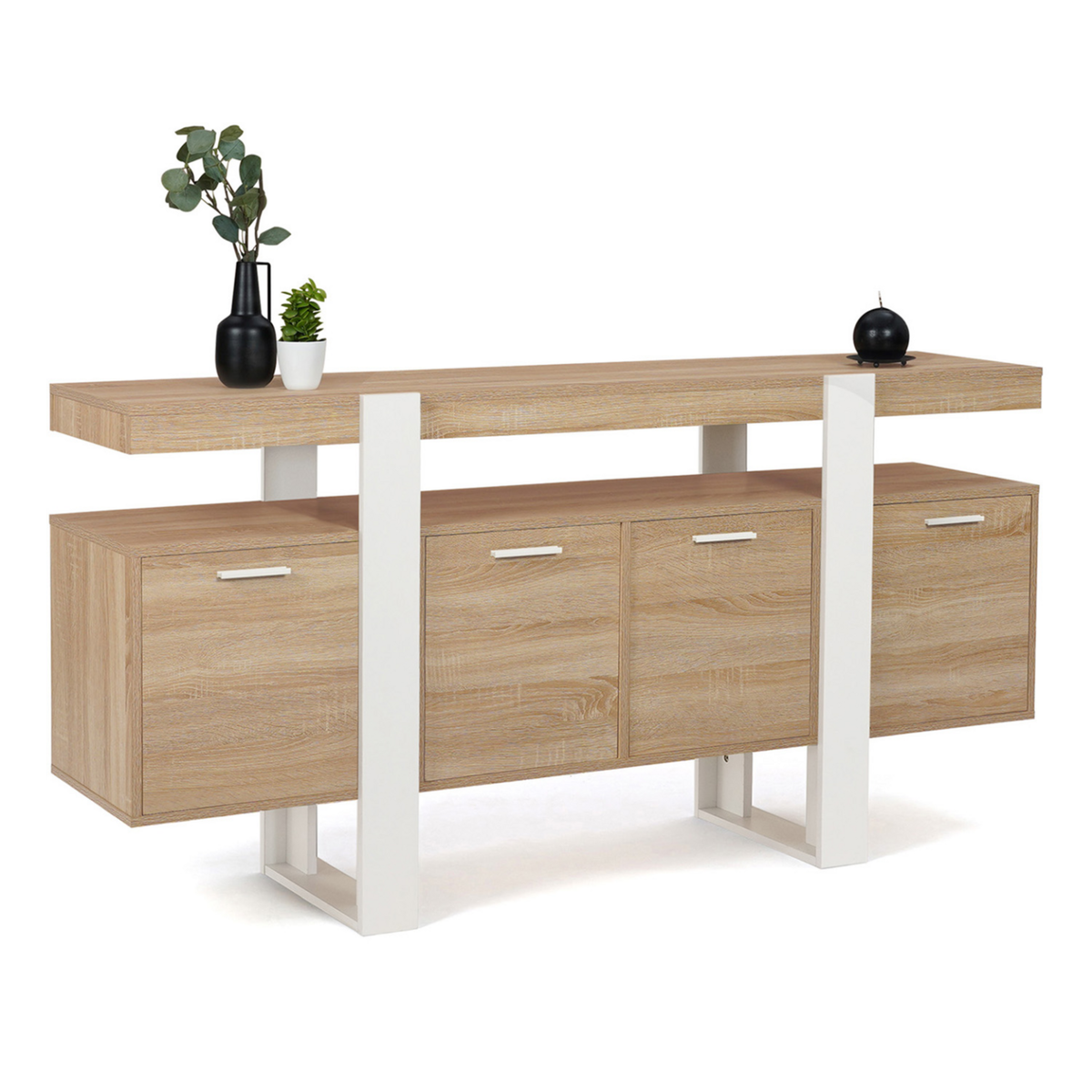 ID MARKET Buffet 160 cm PHOENIX XXL 4 portes bois et blanc
