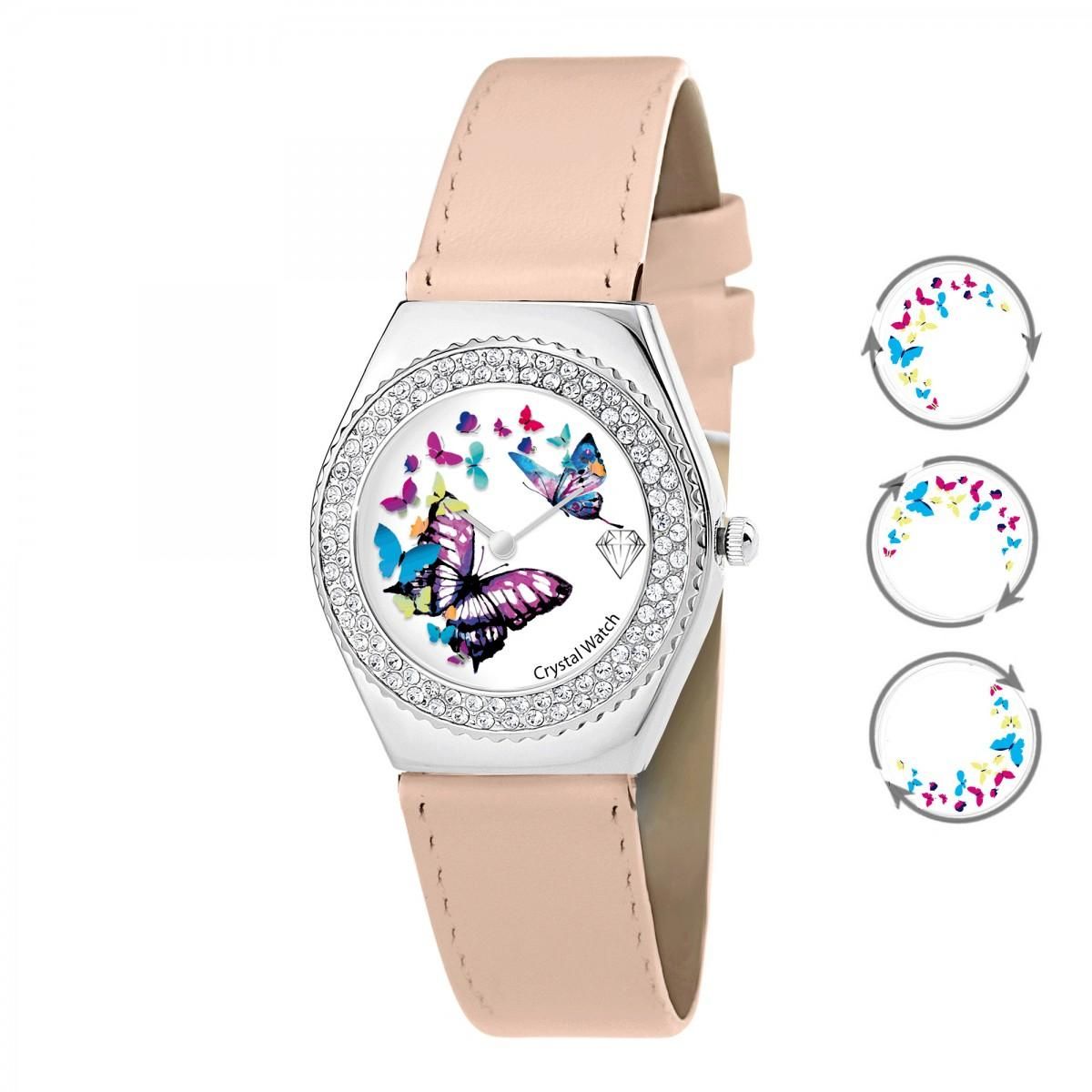 SC CRYSTAL Montre Alysson papillon à mouvement tournant SC Crystal ornée de Cristaux scintillants