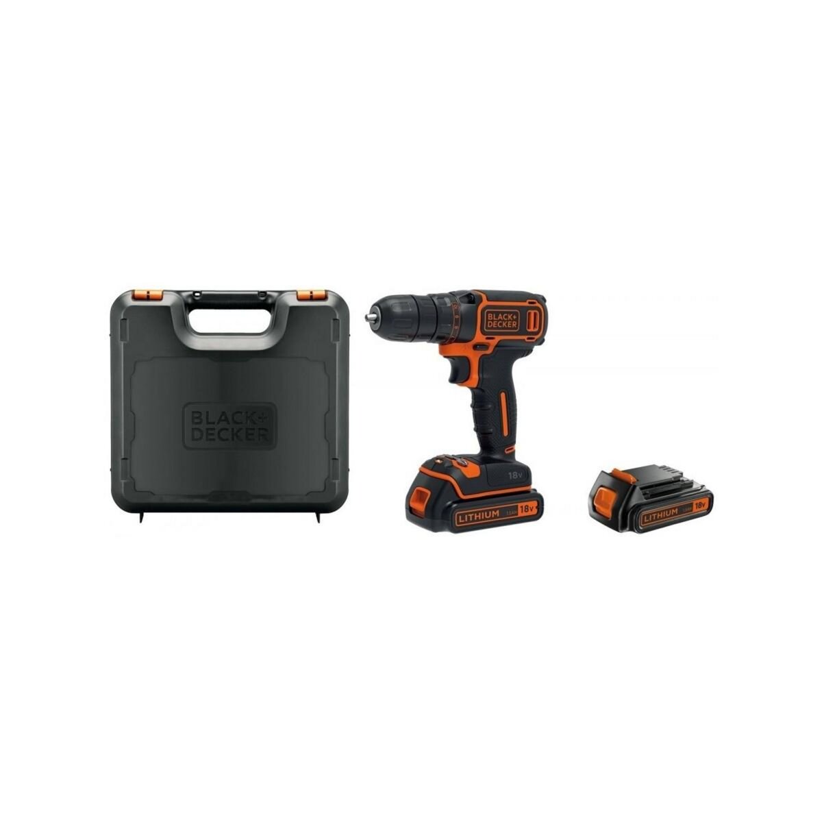 Black & decker Perceuse Visseuse sans fil 18V + 2 Batteries Lithium 1,5Ah  Black + Decker Chargeur Mallette pas cher 