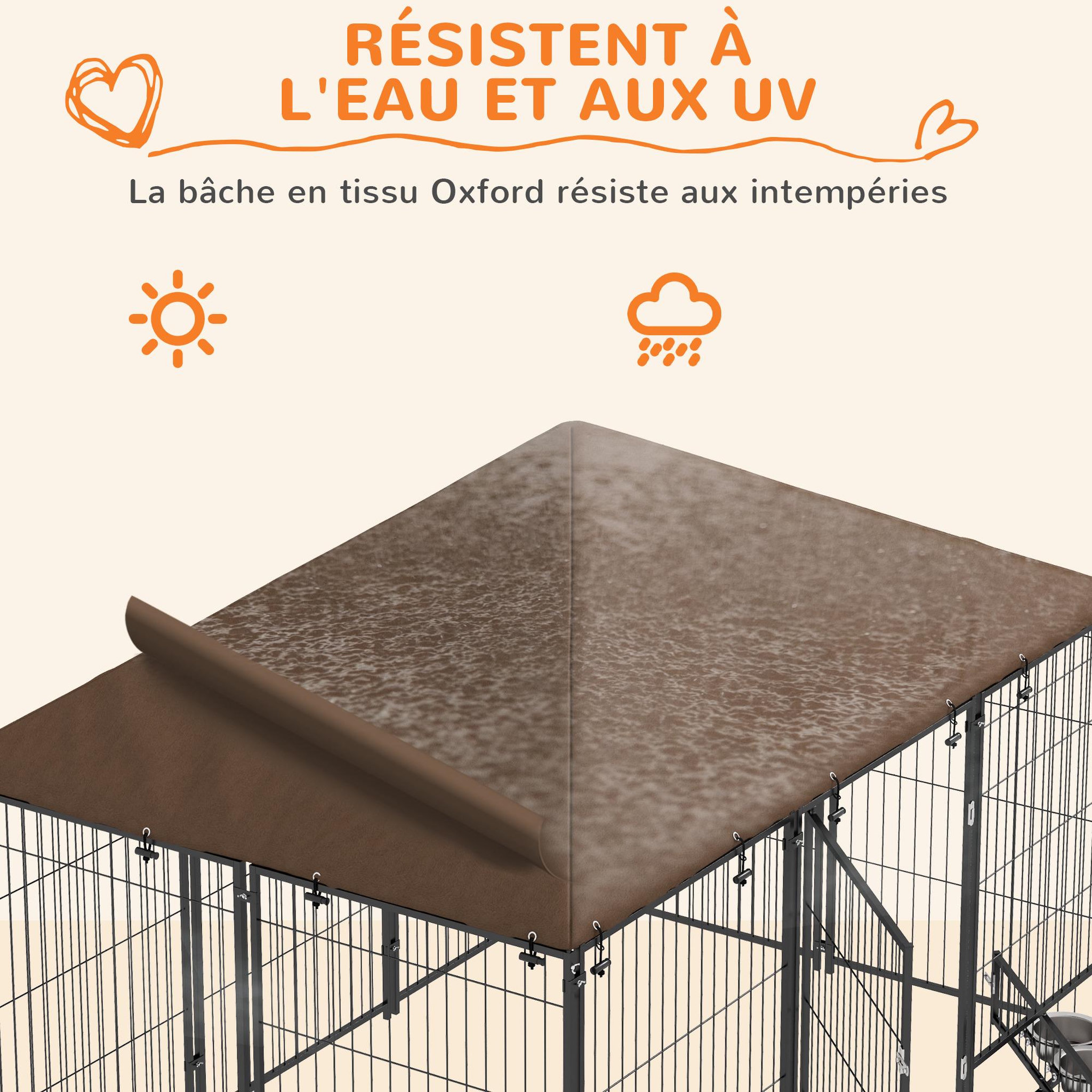 Voir la diapositive 5 : PAWHUT Chenil extérieur couvert pour chien 2 supports gamelles rotatifs porte verouillable acier noir