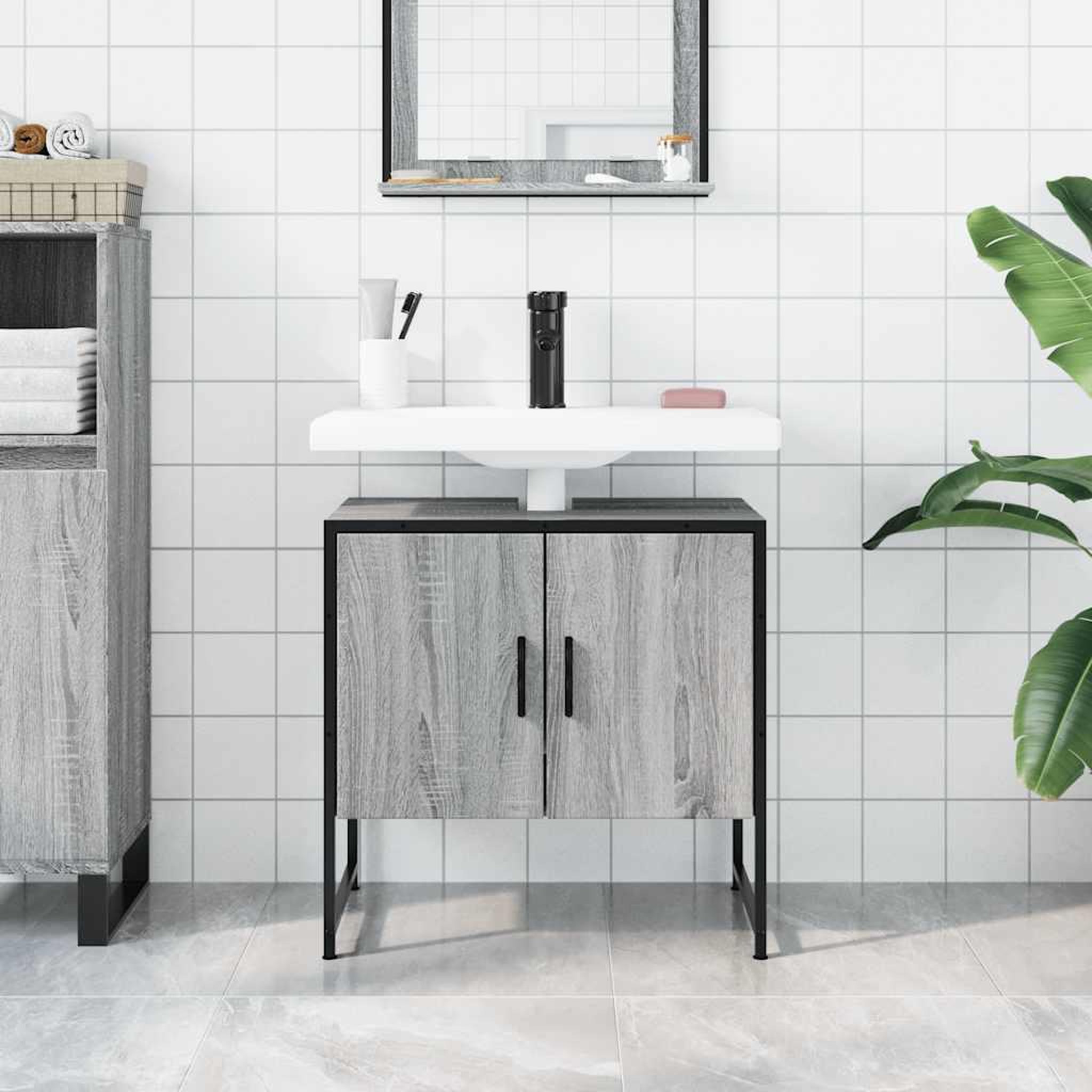 Voir la diapositive 3 : VIDAXL Armoire lavabo de salle de bain sonoma gris 60x33x60 cm