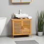 Voir la diapositive 2 : KLEANKIN Meuble sous-vasque 2 portes à lattes - dim. 66L x 29l x 61,5H cm - bois de bambou verni