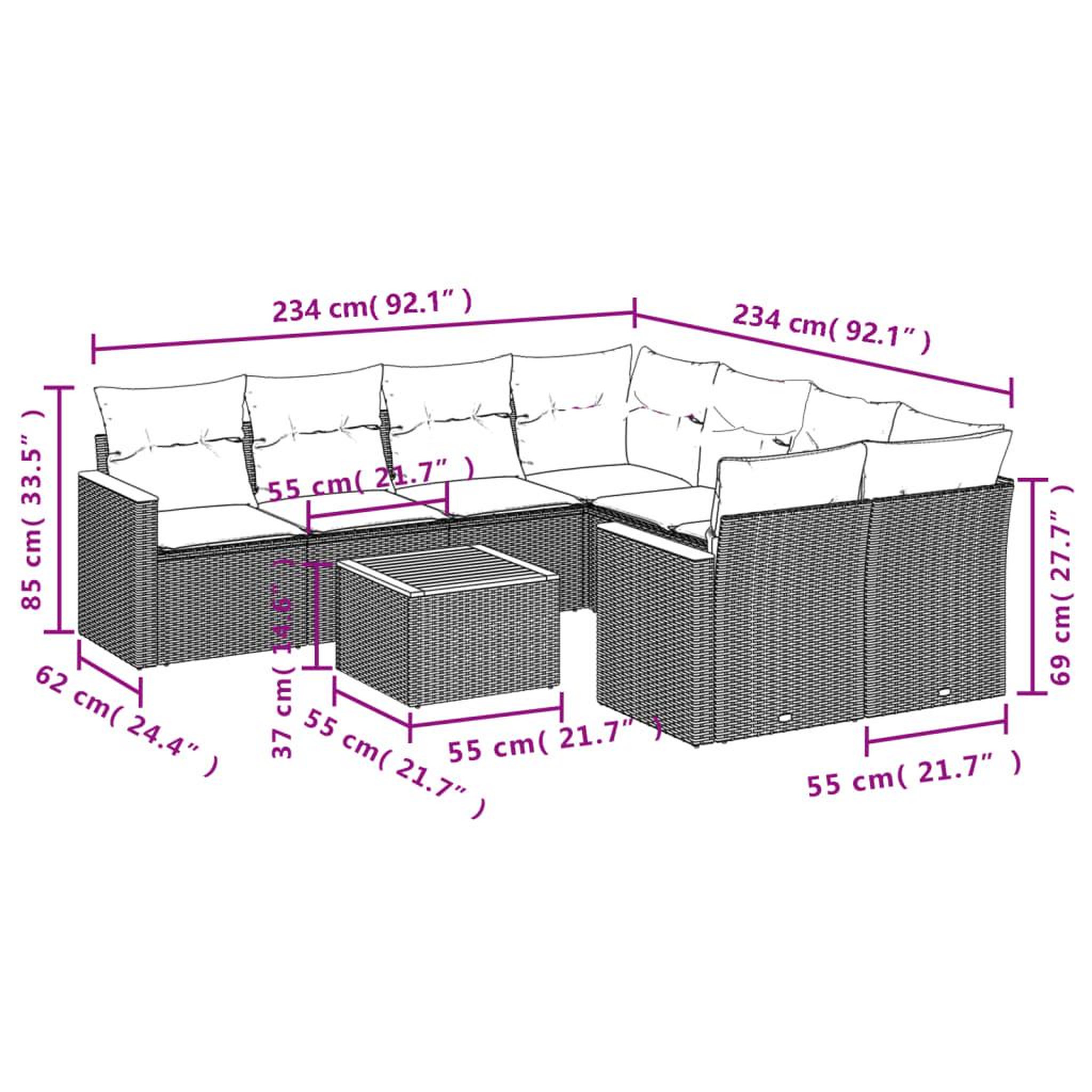 Voir la diapositive 3 : VIDAXL Salon de jardin 9 pcs avec coussins noir resine tressee