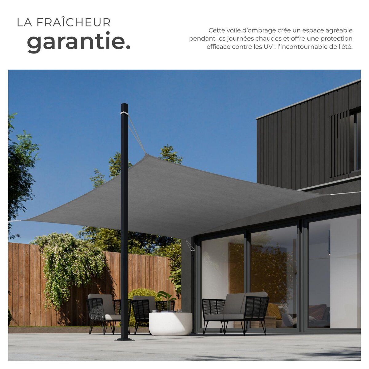 tectake Voile d'ombrage triangulaire rectangulaire avec une protection UV 50+ gris 3 x 3 m