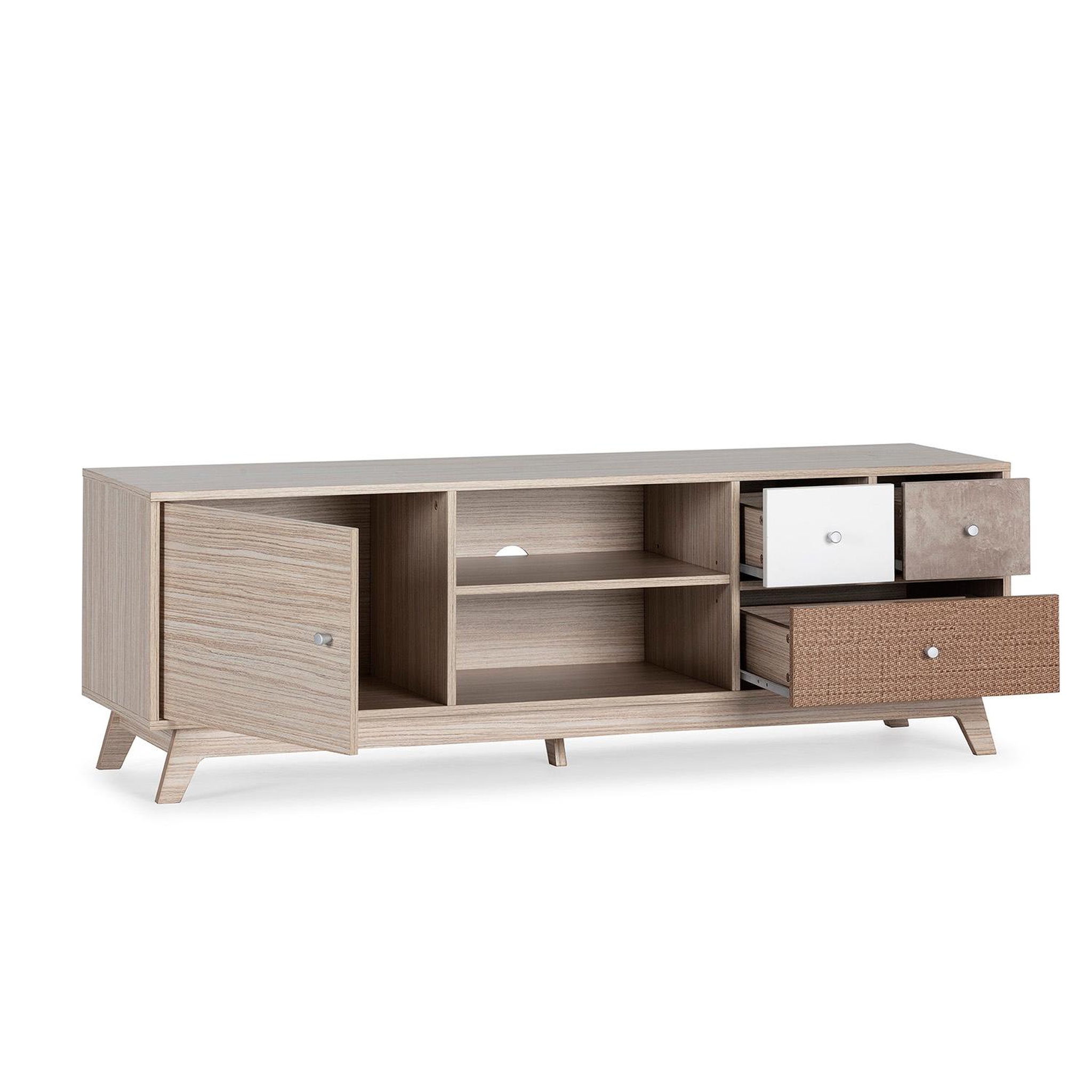 Voir la diapositive 3 : VS VENTA-STOCK Meuble TV Maia 1 porte et 3 tiroirs multicolores