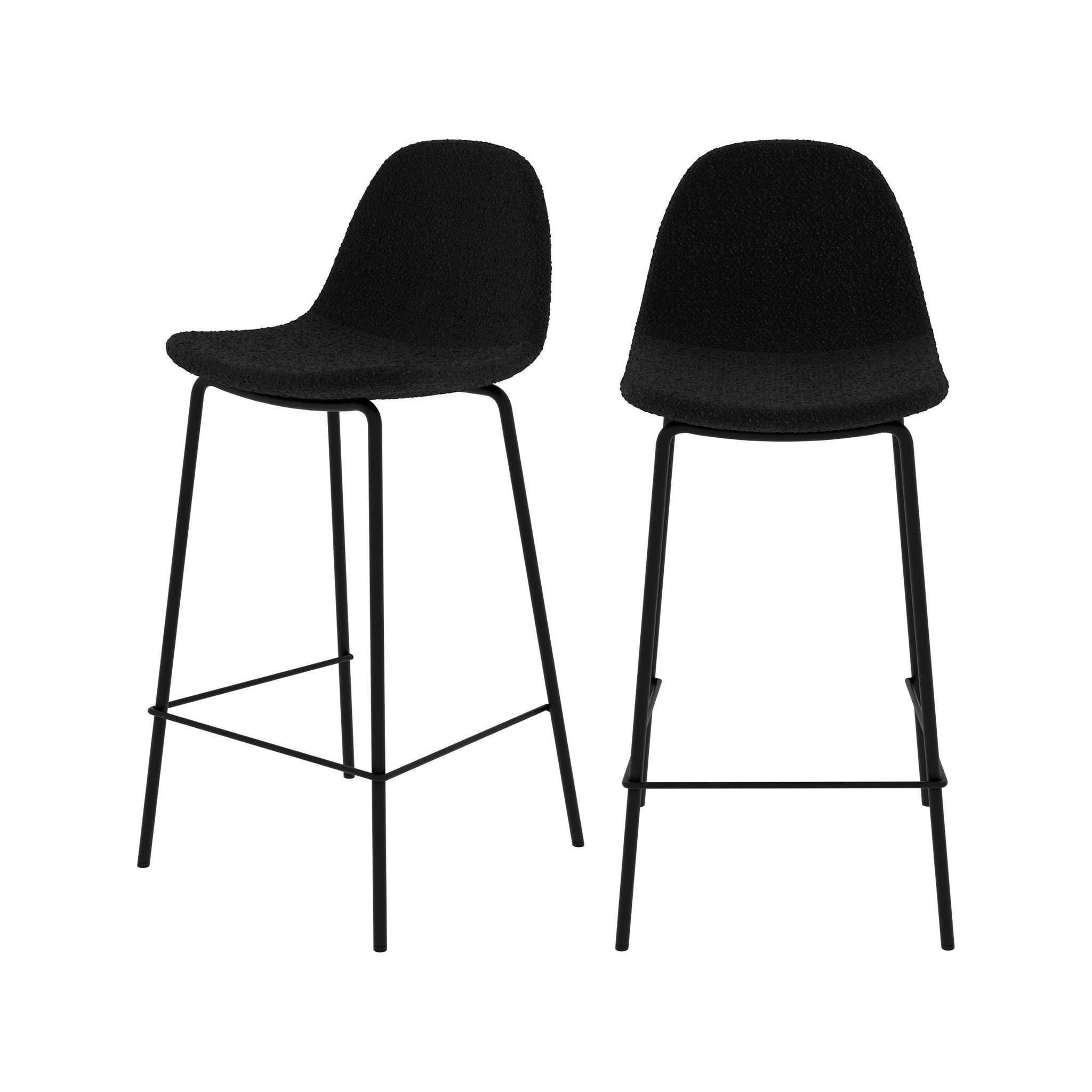 MAISON PAVANE Lot de 2 chaises pour îlot central 65.5 cm en tissu bouclette noir-henrik