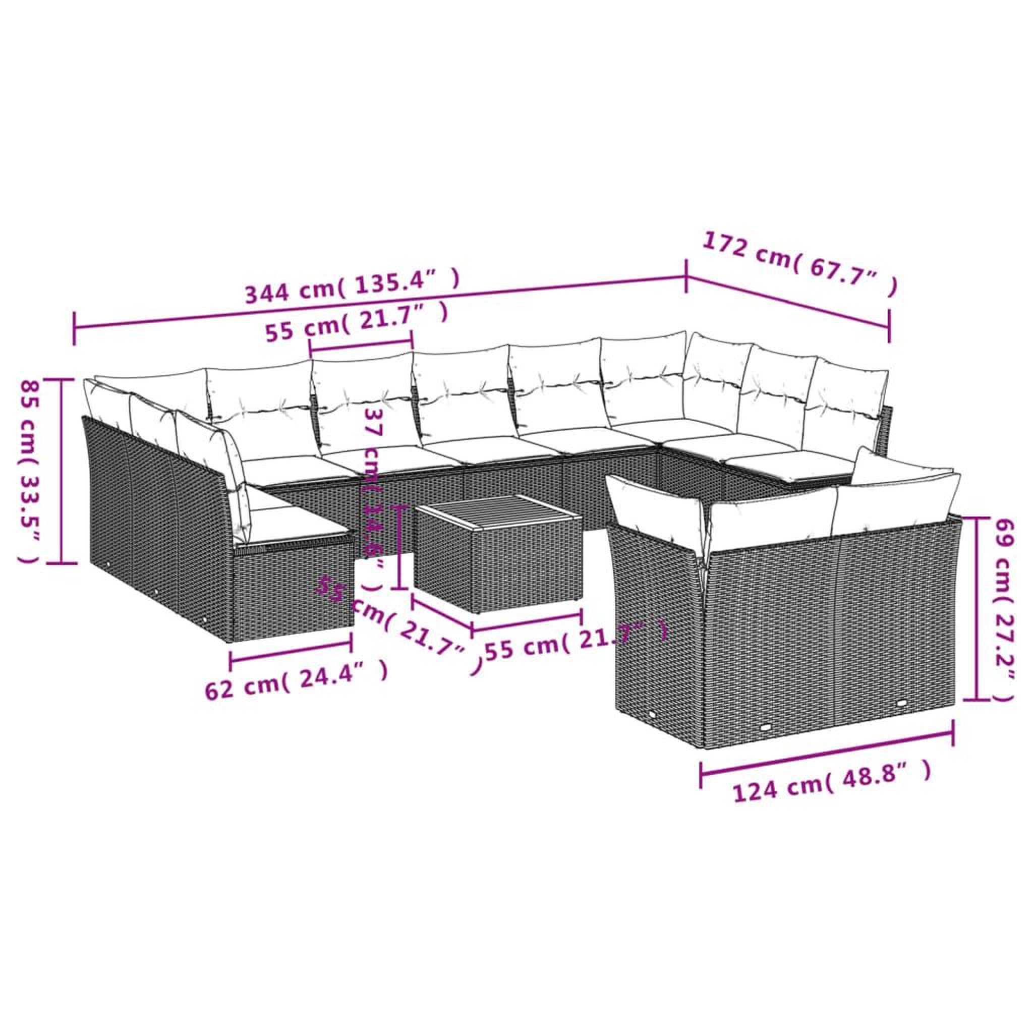 Voir la diapositive 6 : VIDAXL Salon de jardin avec coussins 13 pcs noir resine tressee