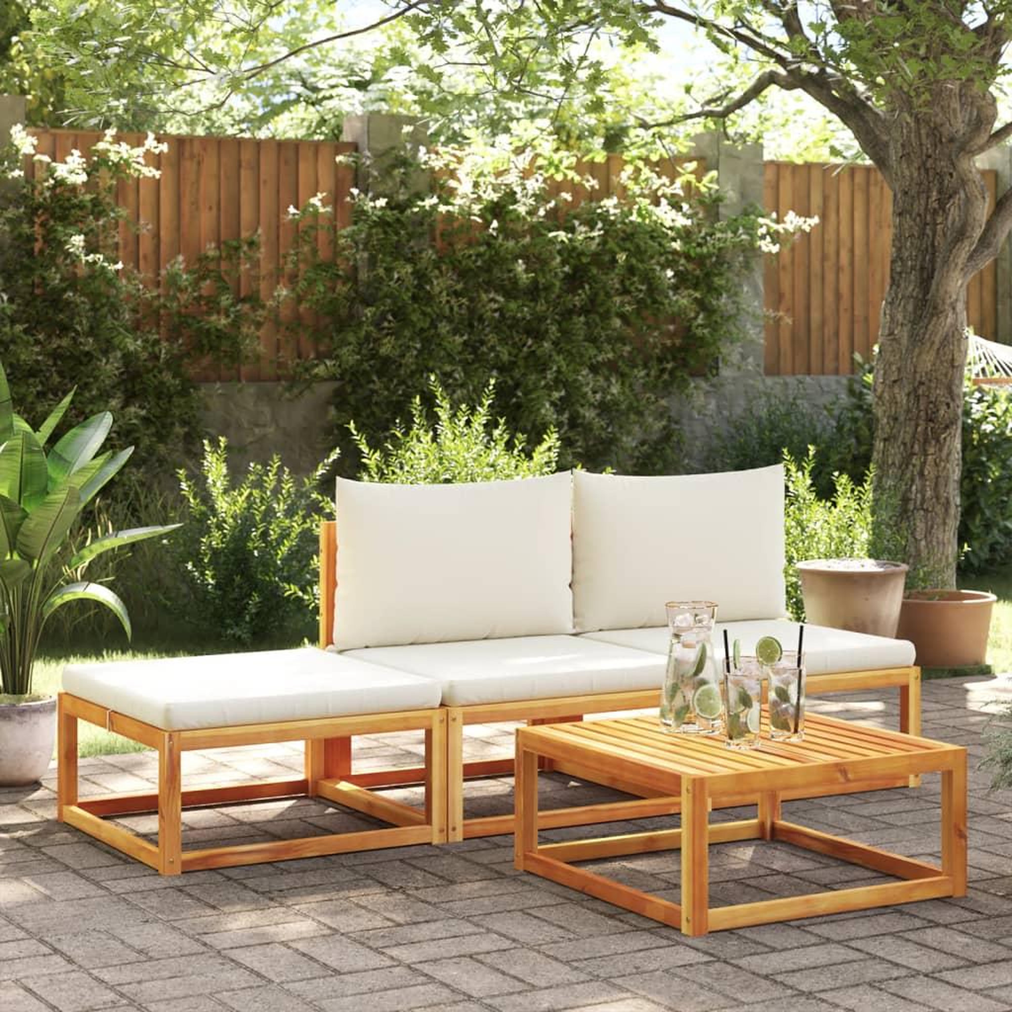 VIDAXL Salon de jardin avec coussins 4 pcs bois d'acacia massif