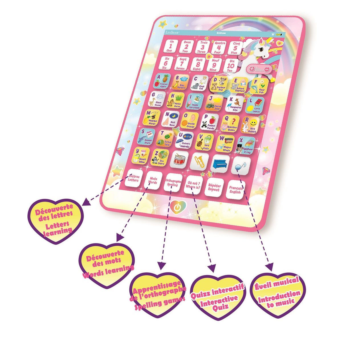Lexibook Tablette Éducative bilingue Licorne en français et en anglais
