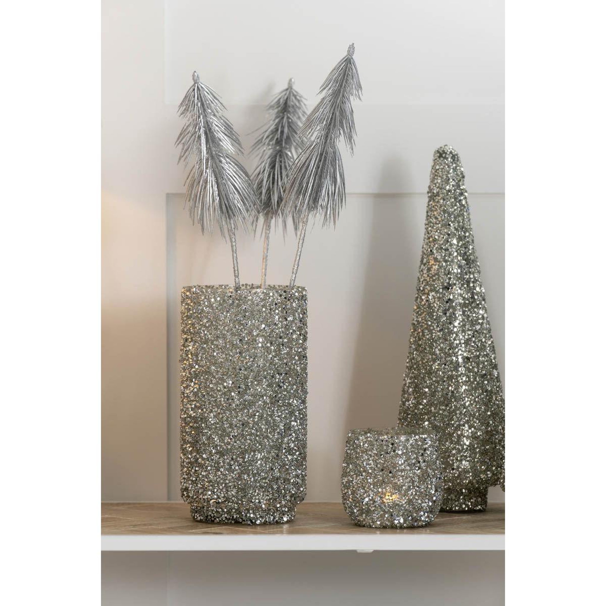 Voir la diapositive 6 : J-LINE Sapin de Noël Déco à Paillettes  Ethel  39cm Argent