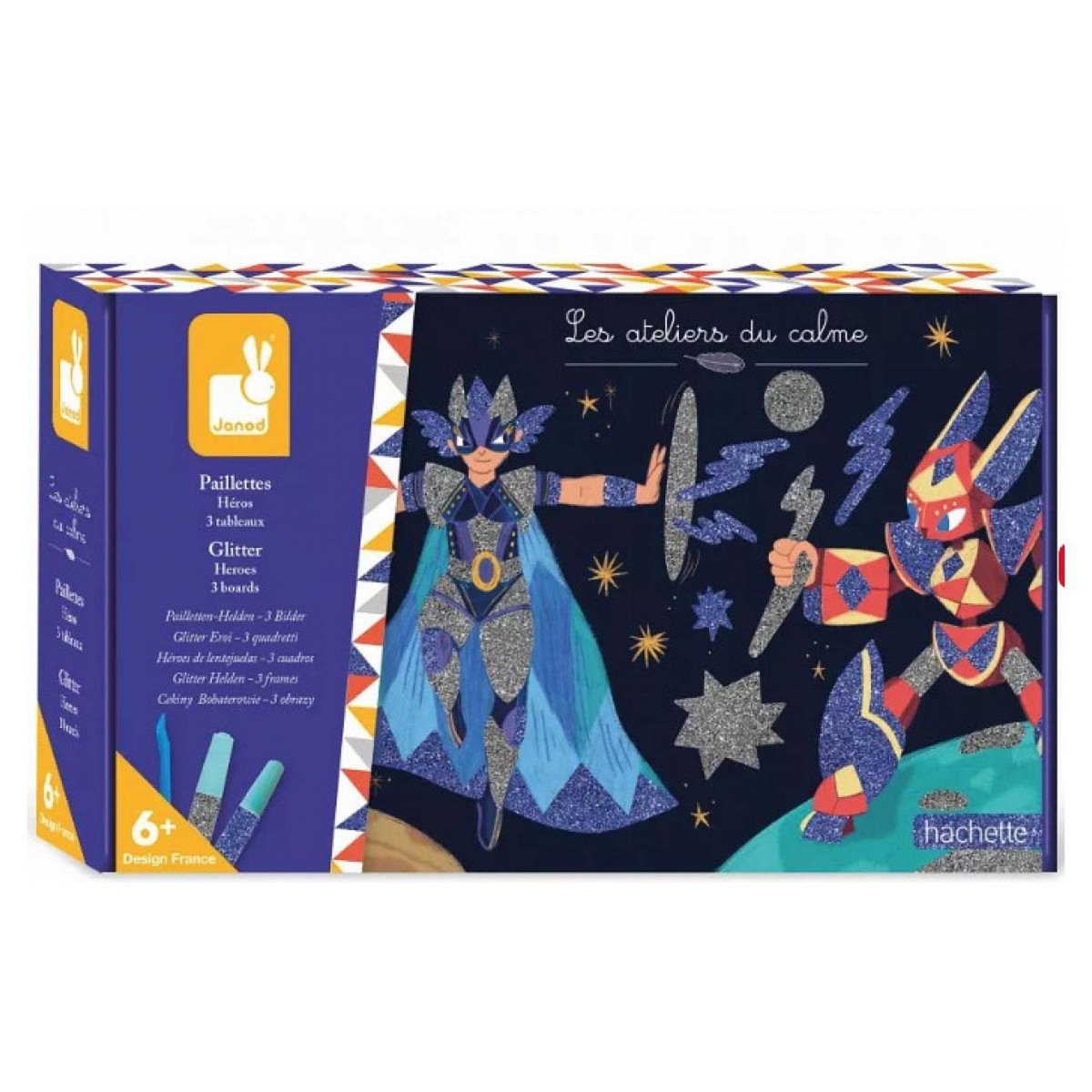 Juratoys-Janod Coffret Créatif Paillettes Héros pour Enfants - Décorez Vos Tableaux Autocollants