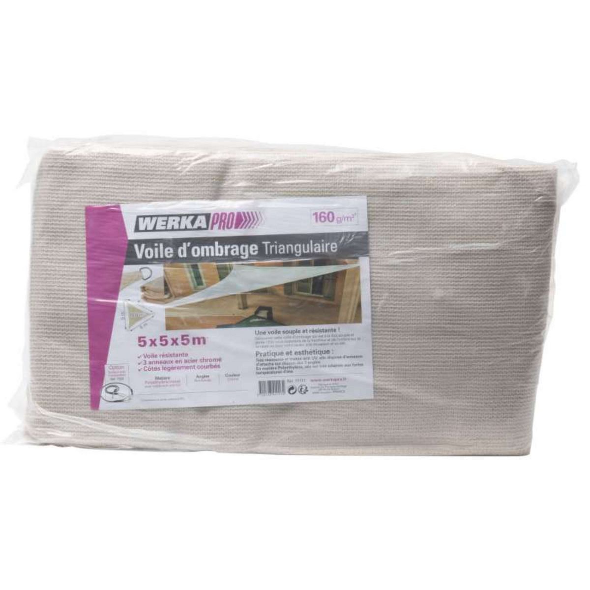  Voile d'ombrage triangulaire crème Werkapro 5 x 5 x 5m