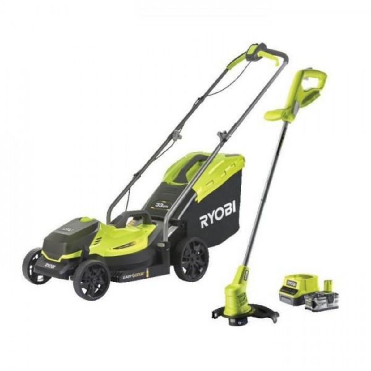 Ryobi Tondeuse a Gazon RYOBI - Combo 2 outils ONE+ :   RLM18X33B40 + coupe-bordures OLT1825M OFFERT - RLM1833BLT1825M