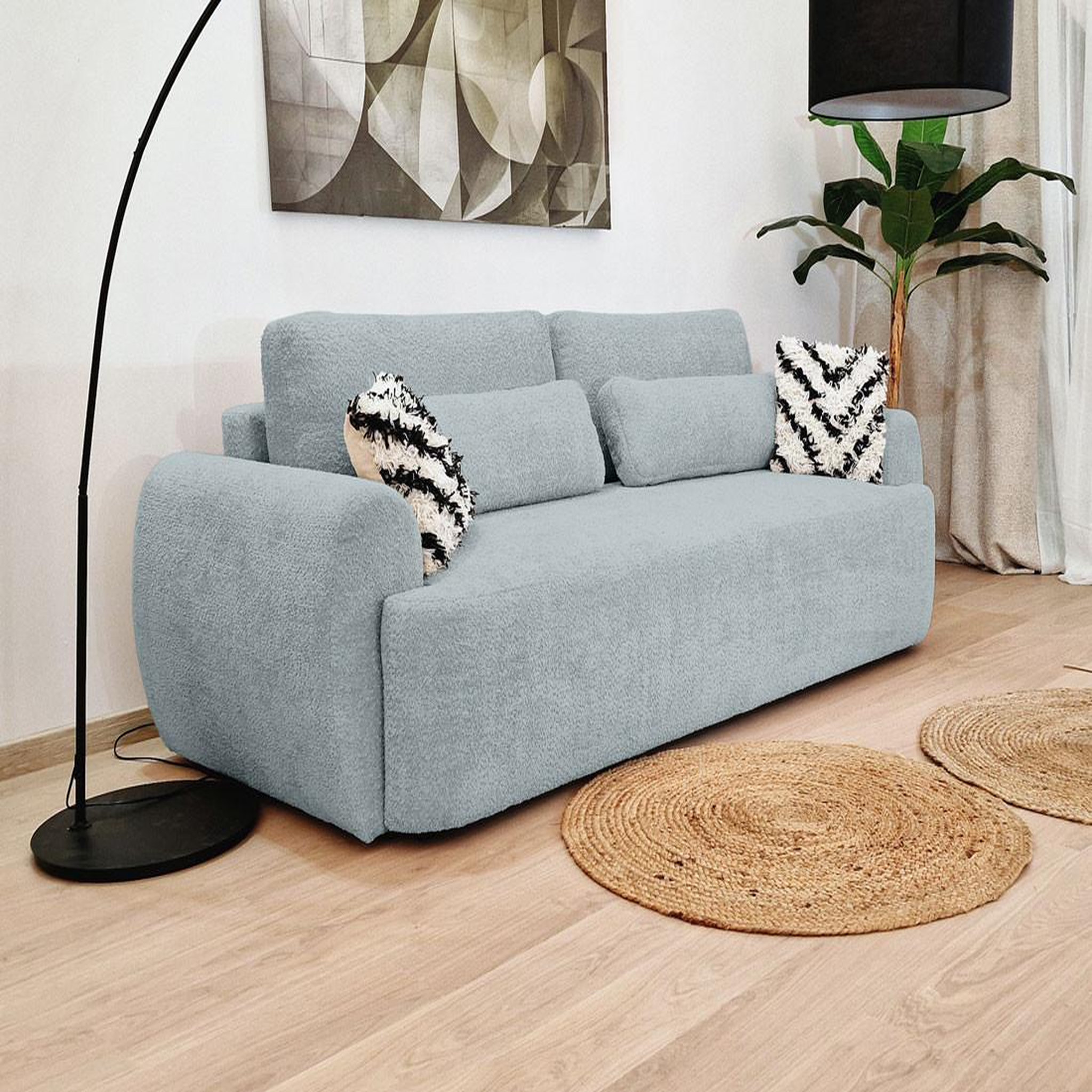 Voir la diapositive 5 : BEST MOBILIER Mahina - canapé droit 3 places - convertible avec coffre - en tissu bouclette