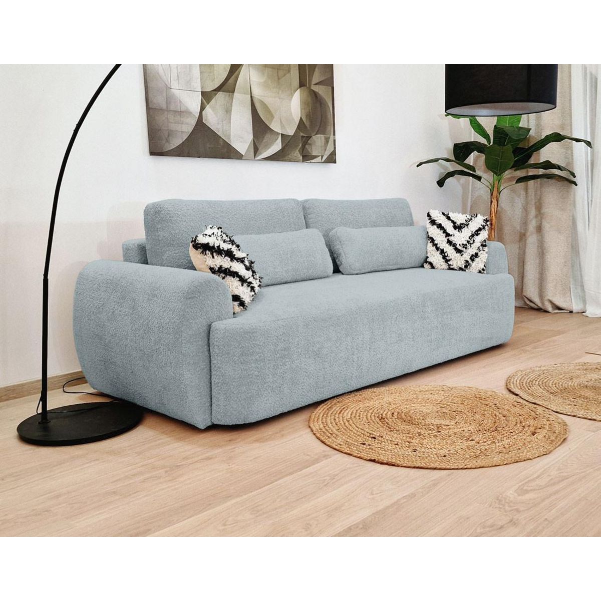 BEST MOBILIER Mahina - canapé droit 3 places - convertible avec coffre - en tissu bouclette