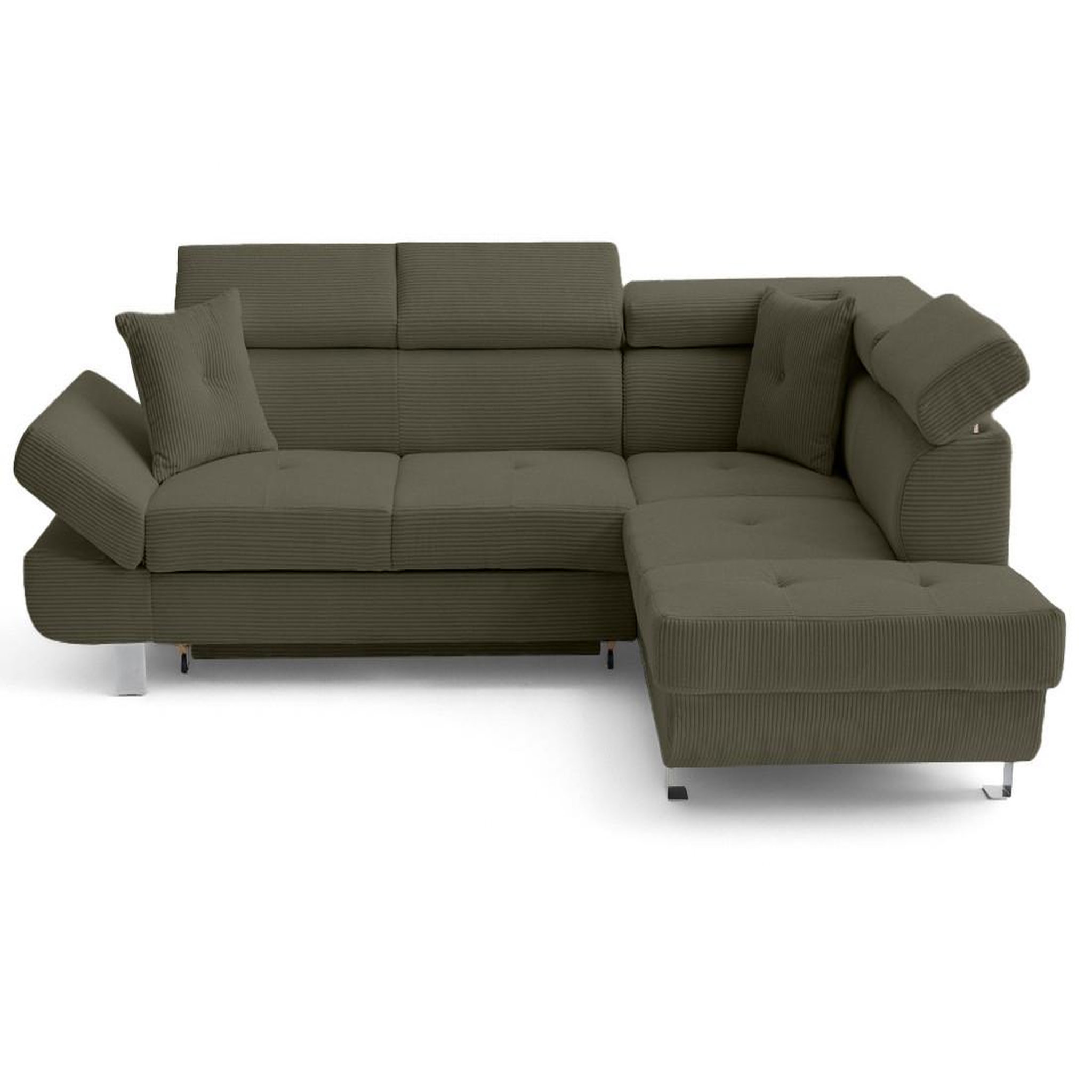 Voir la diapositive 1 : BEST MOBILIER Lisbona - canapé d'angle droit 5 places convertible avec têtières en velours côtelé