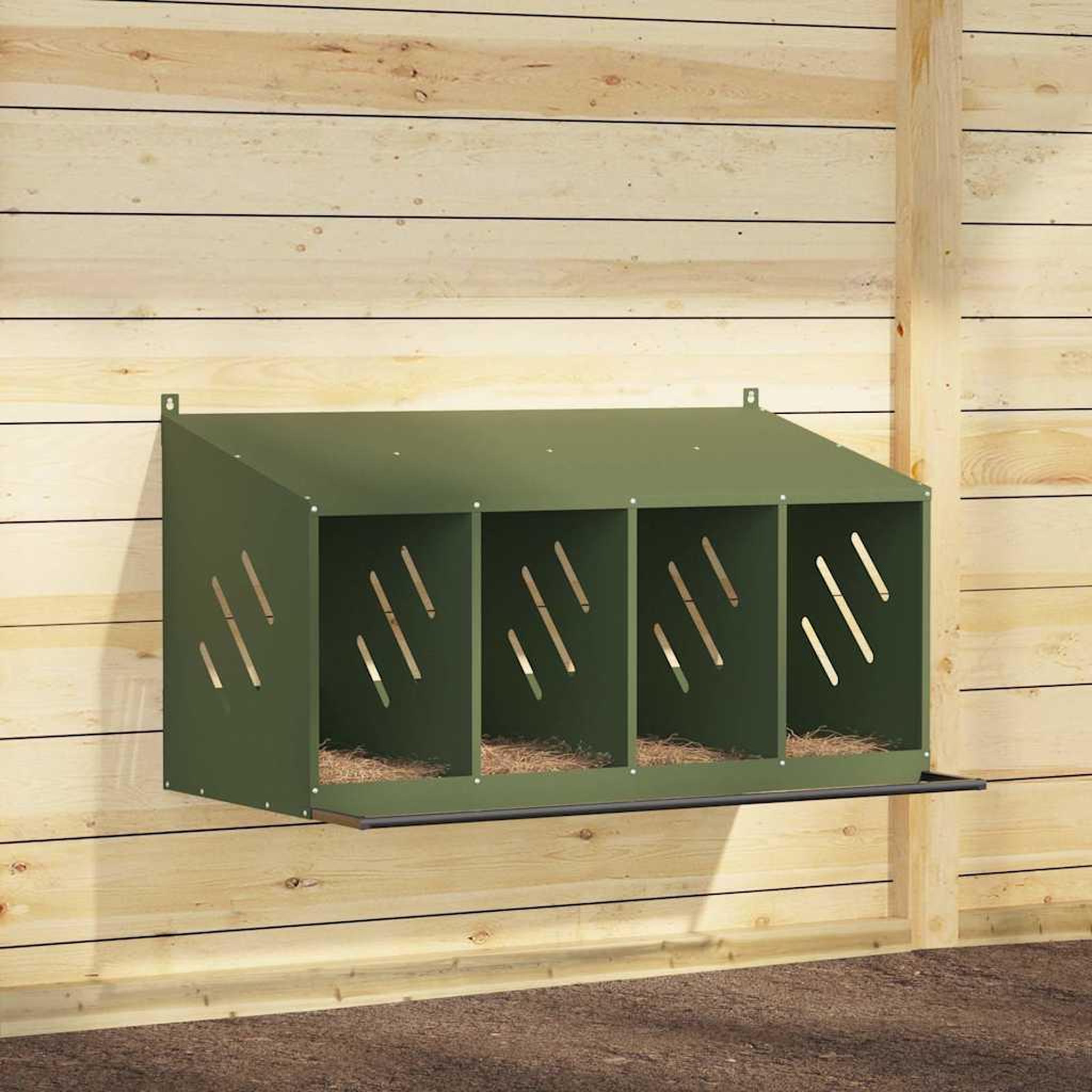 VIDAXL Nichoir a poules avec 4 compartiments vert olive metal