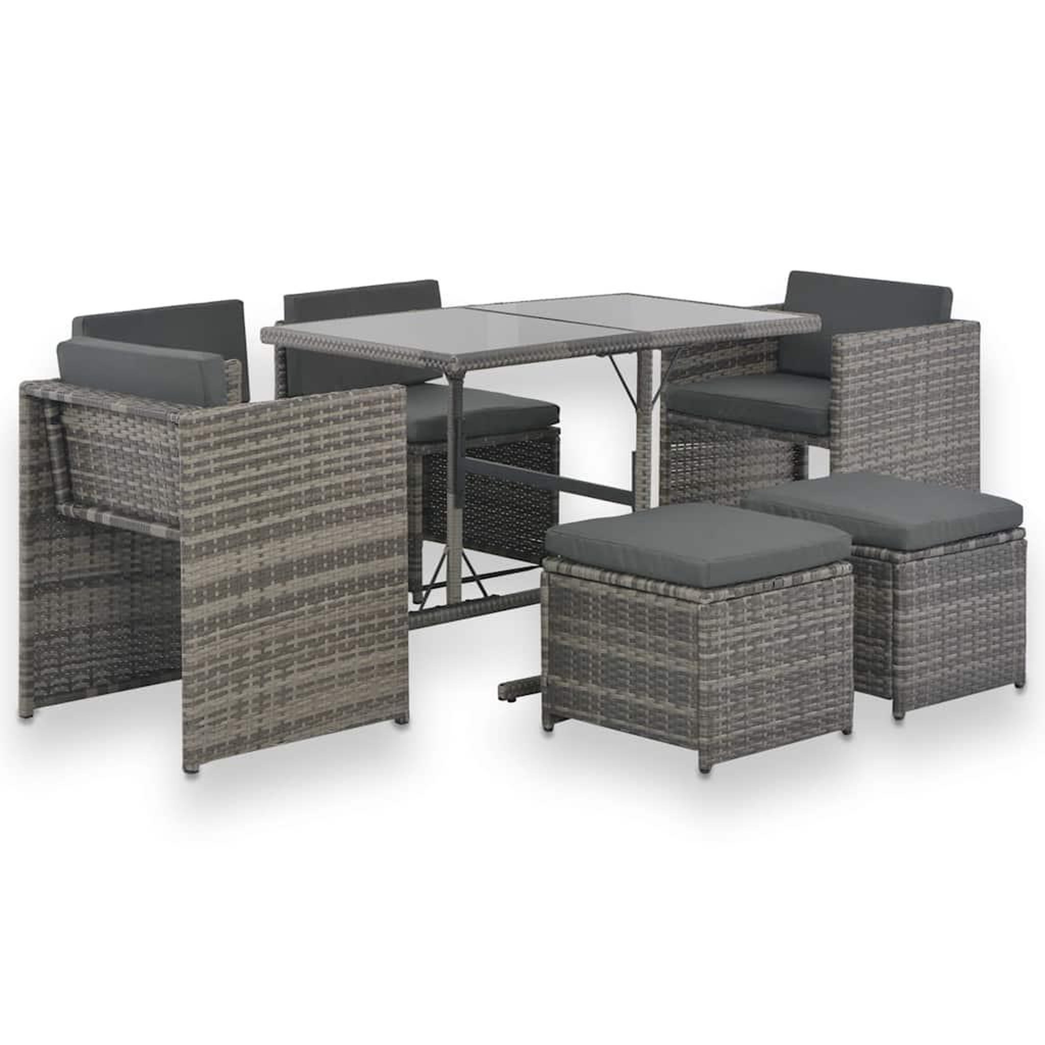 Voir la diapositive 1 : VIDAXL Ensemble a manger d'exterieur 7pcs coussins Resine tressee Gris