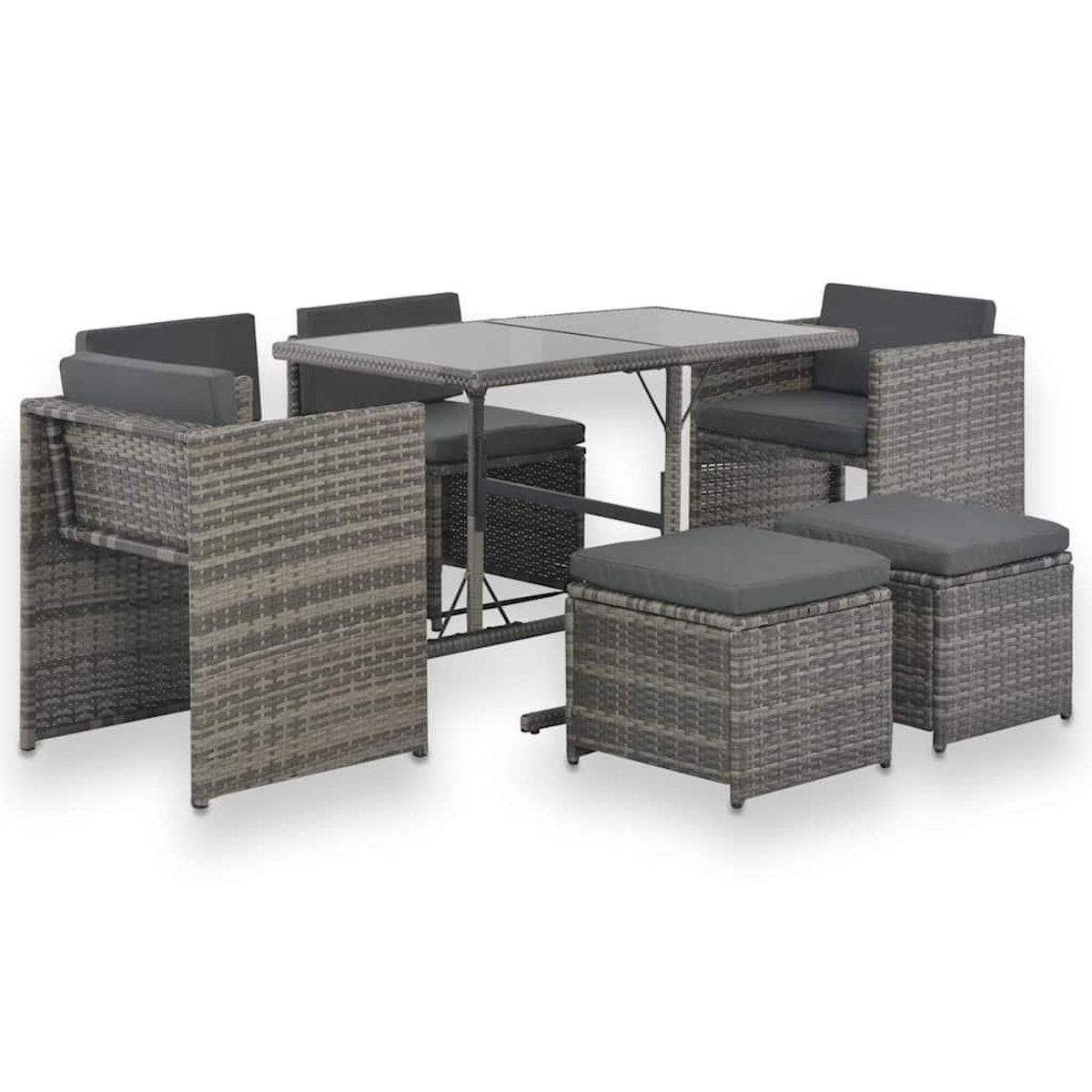 VIDAXL Ensemble a manger d'exterieur 7pcs coussins Resine tressee Gris
