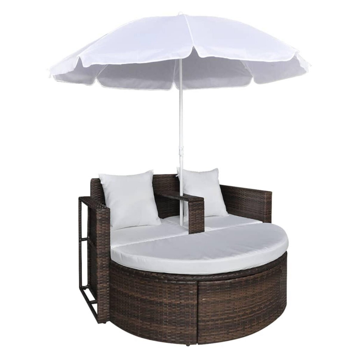 VIDAXL Lit de jardin avec parasol Marron Resine tressee