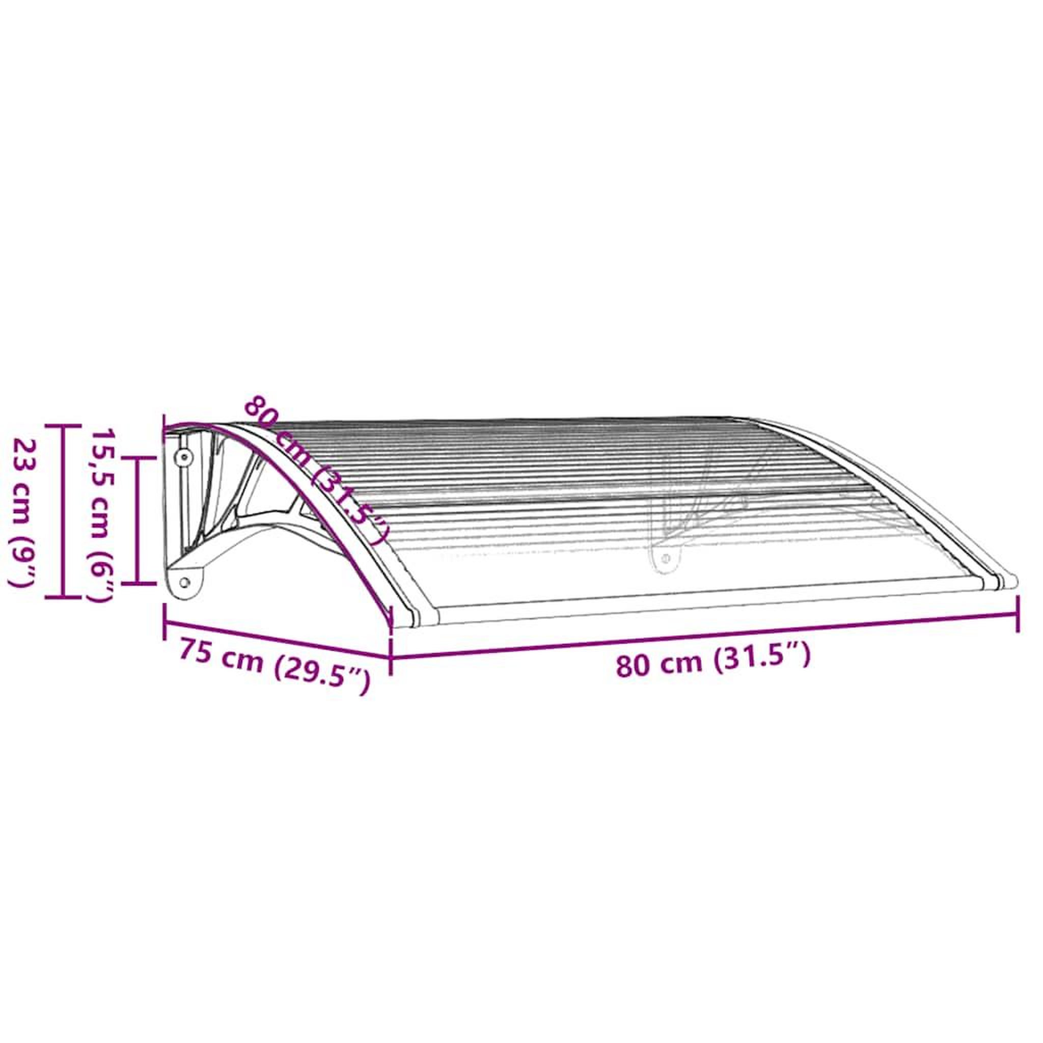 Voir la diapositive 6 : VIDAXL Auvent de porte Noir et transparent 80x75 cm Polycarbonate
