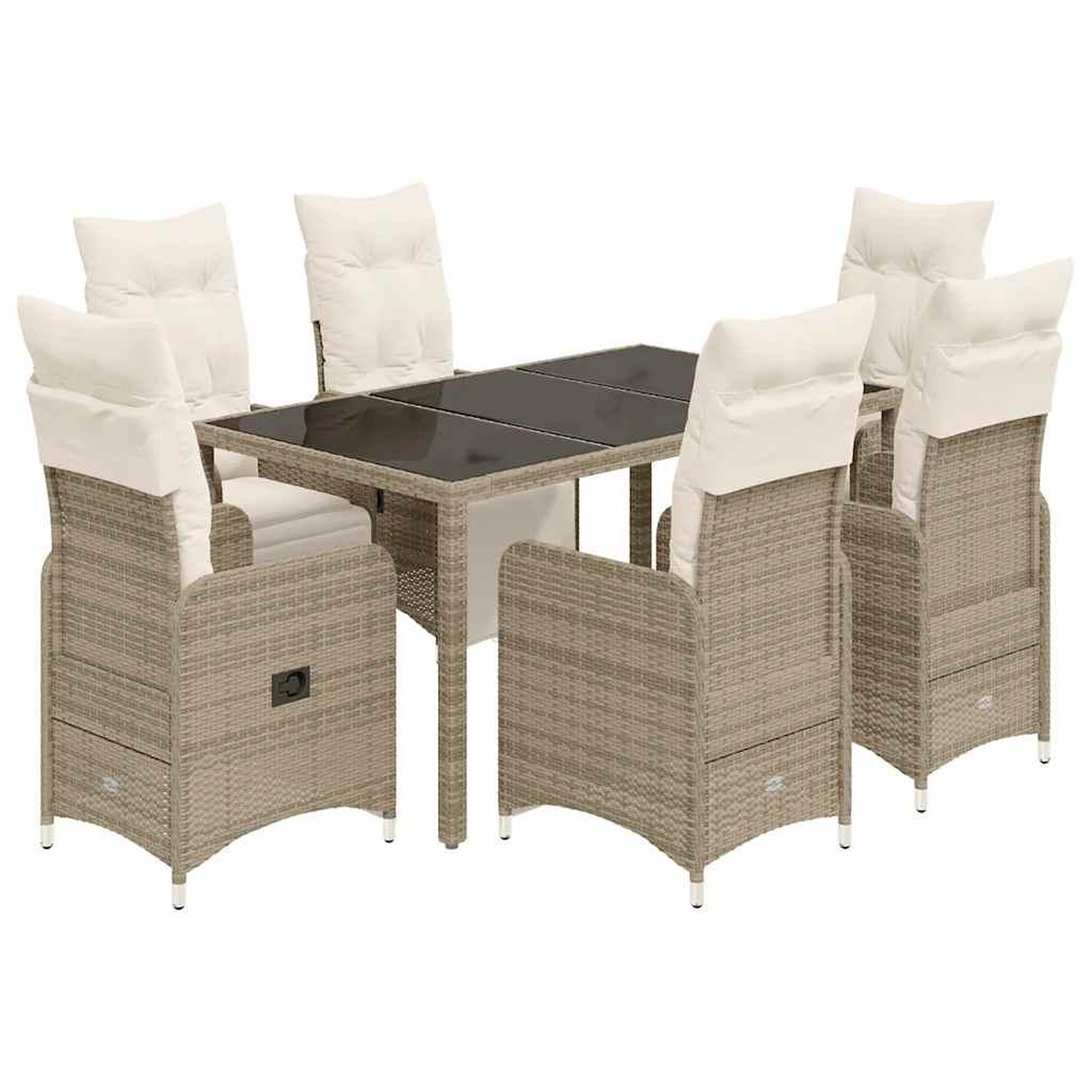 Voir la diapositive 2 : VIDAXL Ensemble de bistro de jardin 7 pcs coussins marron poly rotin
