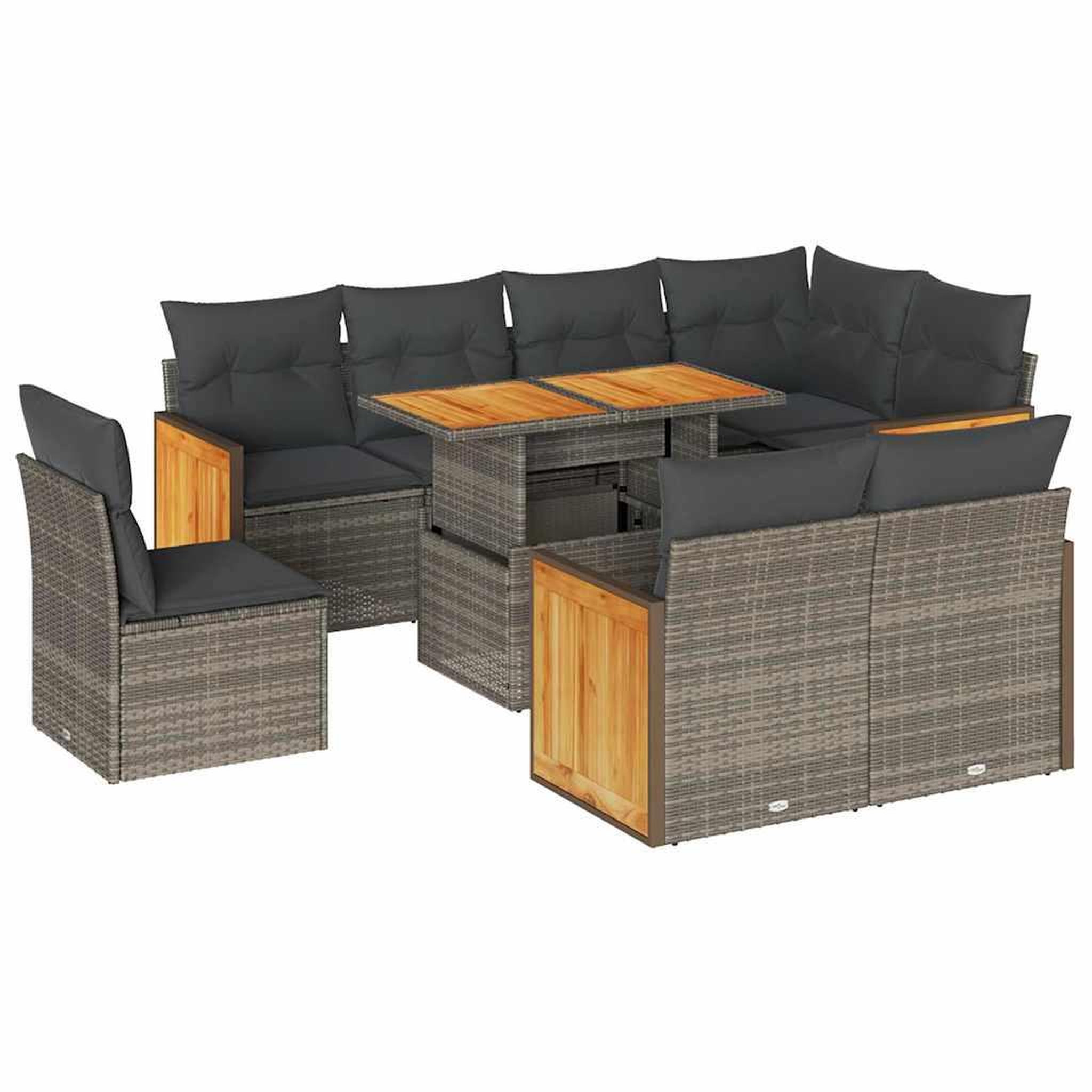 Voir la diapositive 2 : VIDAXL Salon de jardin avec coussins 9 pcs gris resine tressee acacia