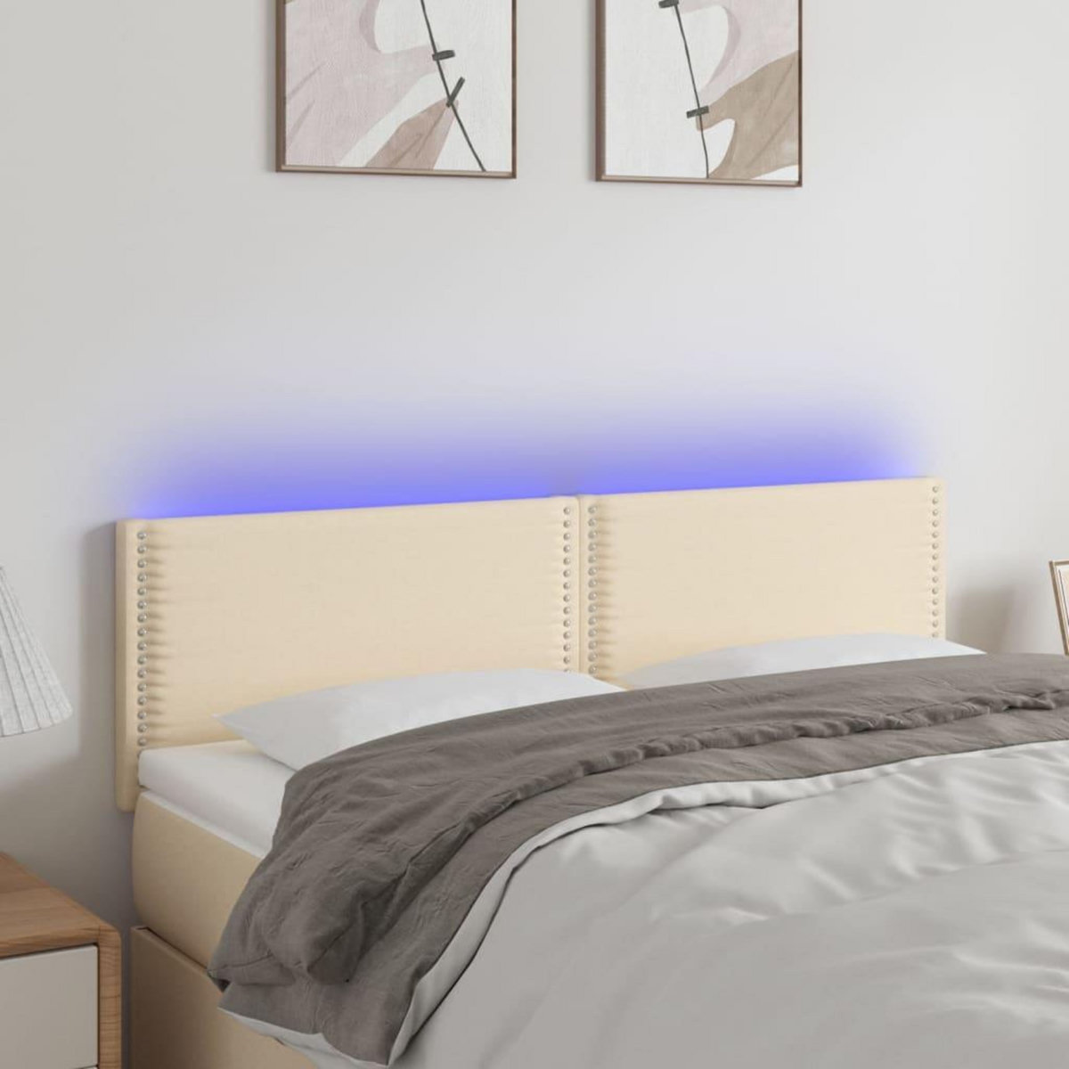 VIDAXL Tete de lit a LED Creme 144x5x78/88 cm Tissu
