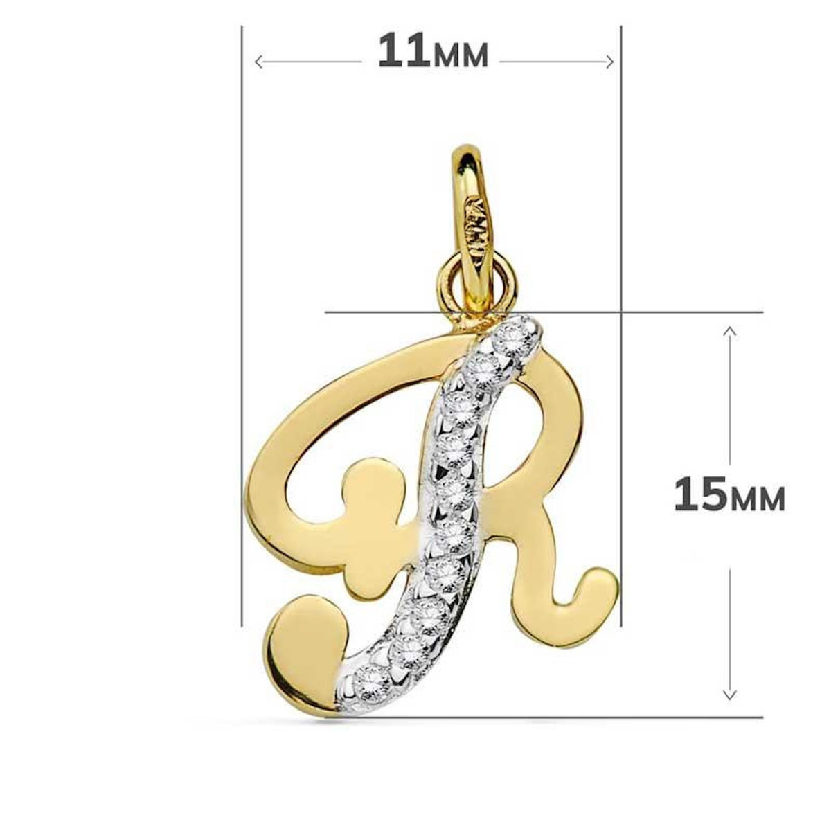 L'ATELIER D'AZUR Pendentif Or 18 Carats 750 Jaune Serti de Zirconiums - Initiale Lettre  R  - Chaine Offerte