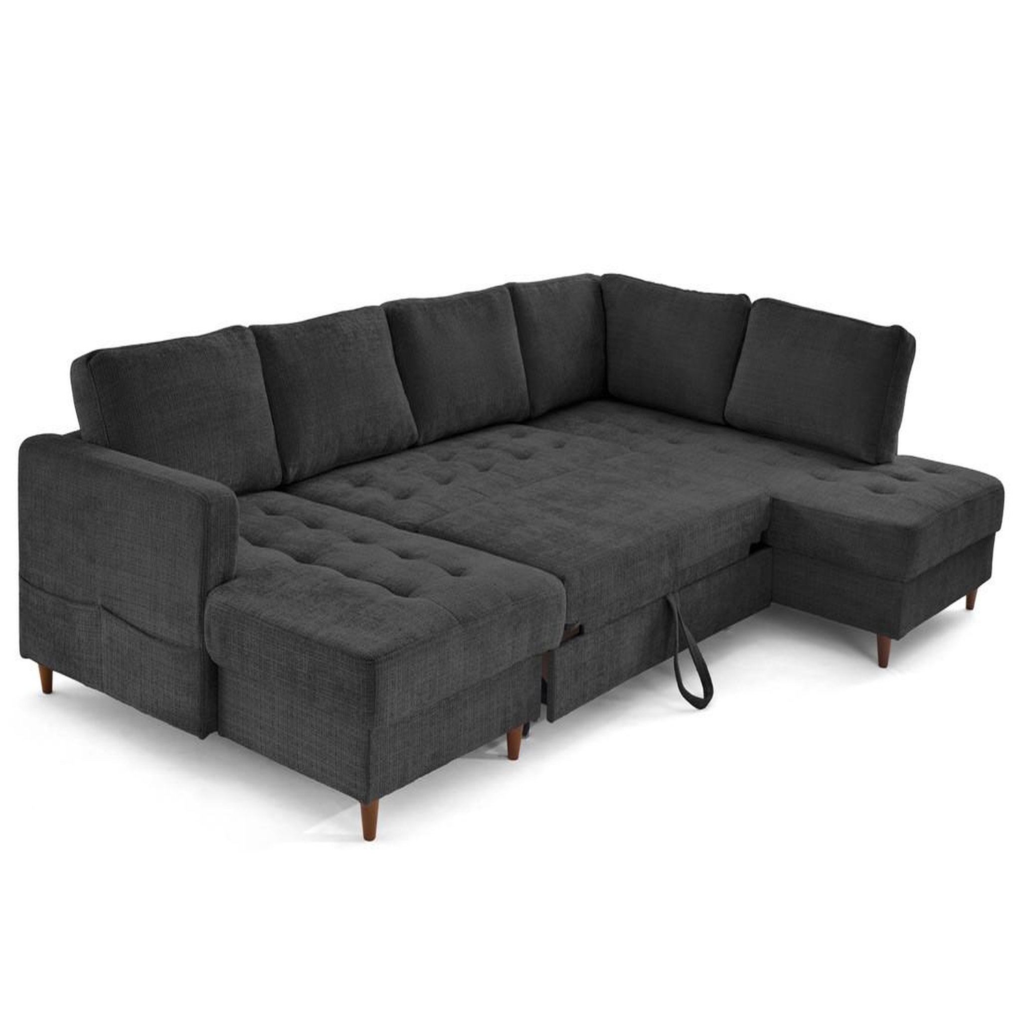 Voir la diapositive 2 : LISA DESIGN Anna - canapé panoramique d'angle droit 7 places convertible avec coffre en velours texturé