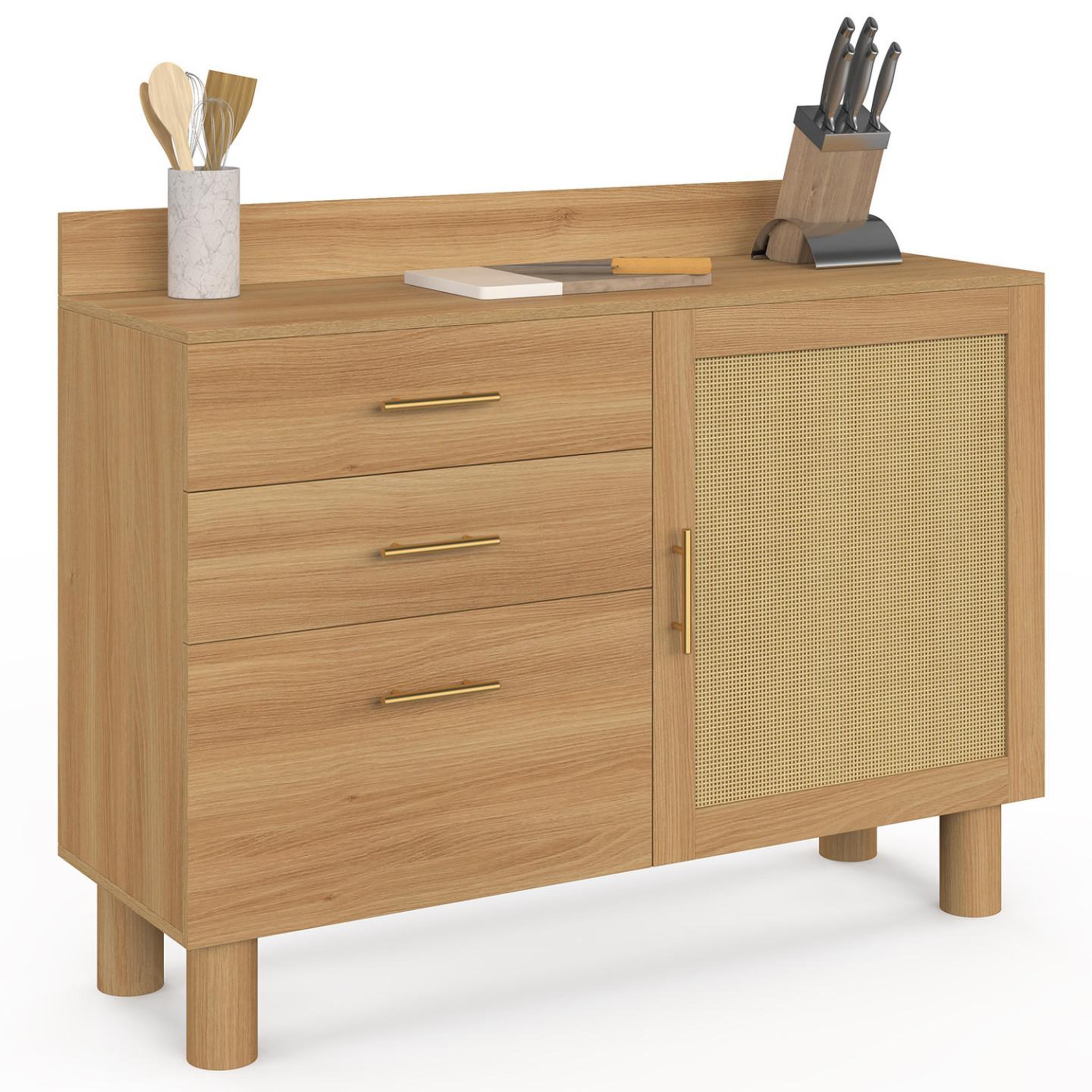 ID MARKET Buffet bas de cuisine 120 cm DENISE en cannage