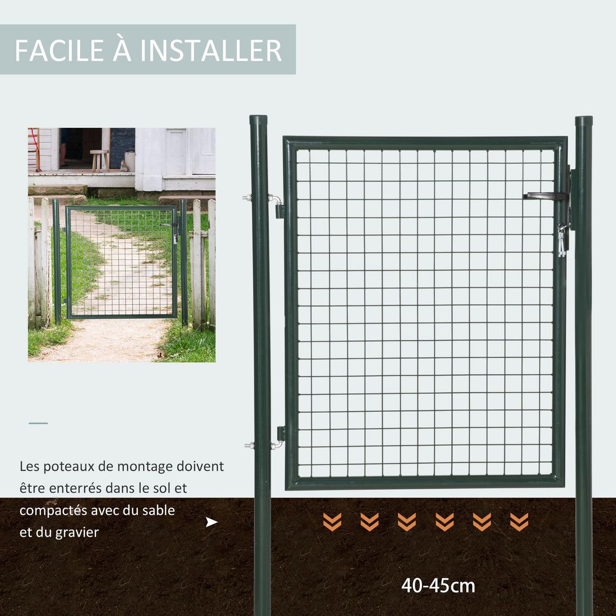 OUTSUNNY Portillon grillagé dim. 97L x 150H cm - gâche réversible, serrure encastrée, 3 clés - acier vert