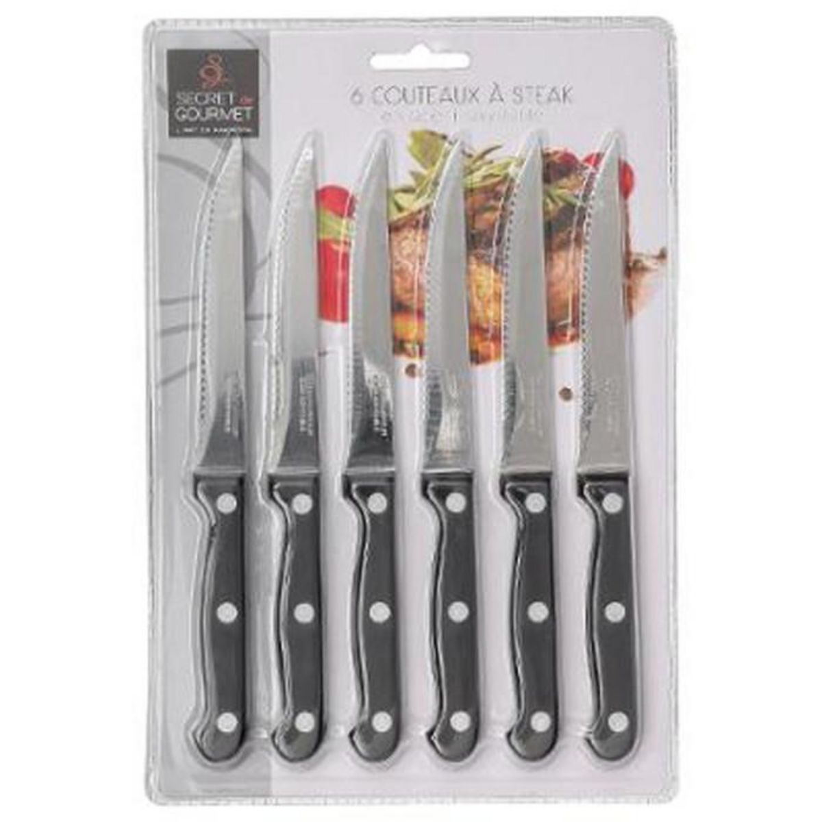 SECRET DE GOURMET Lot de 6 Couteaux de Table  Steak  27cm Noir