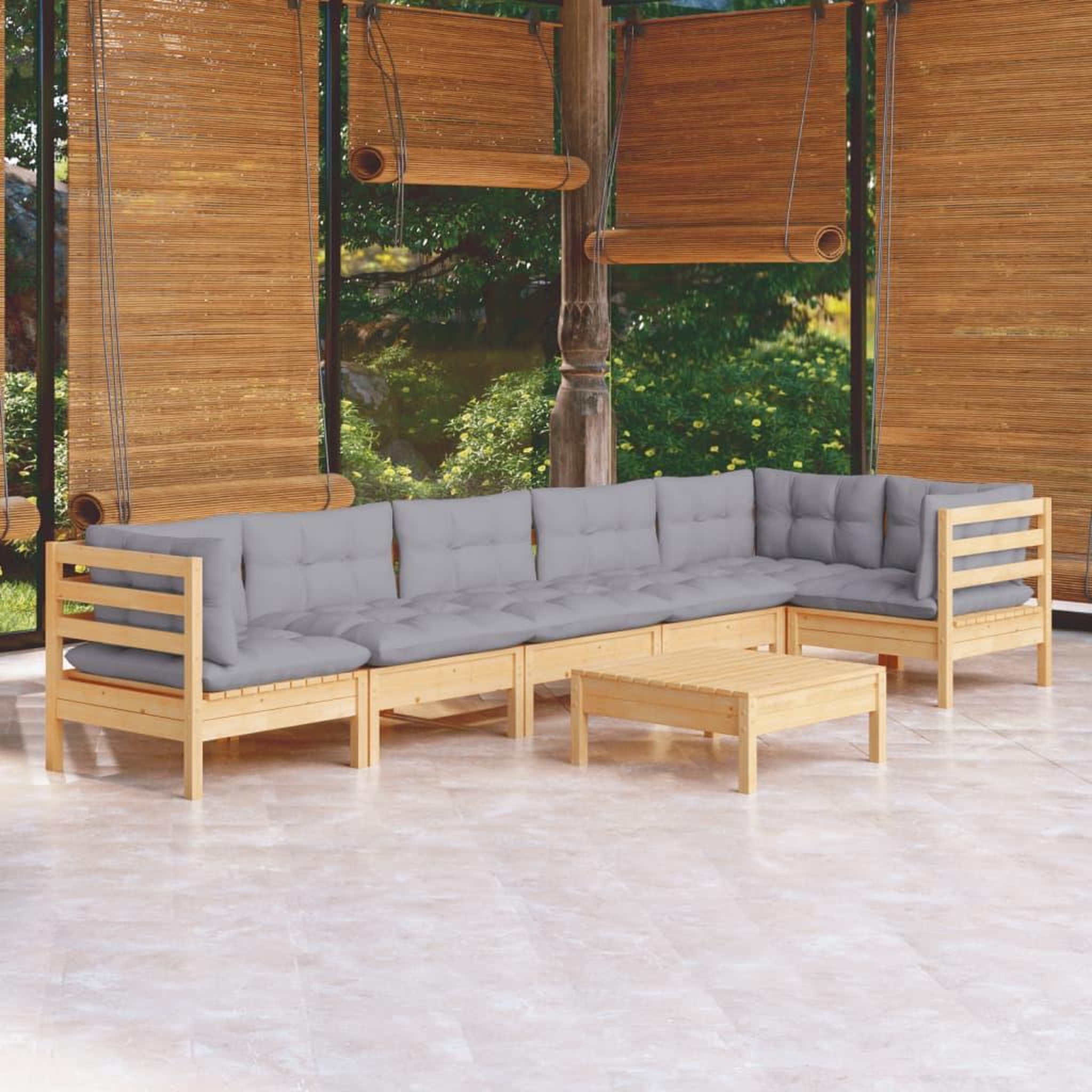 VIDAXL Salon de jardin 7 pcs avec coussins gris bois de pin