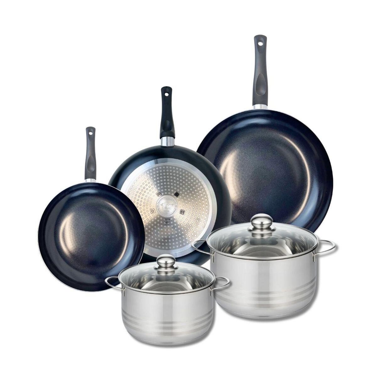 ELO Ensemble de 3 Poêles de cuisson 24, 28 et 32 cm et 2 faitouts 20 et 24 cm Elo Prima Brillant