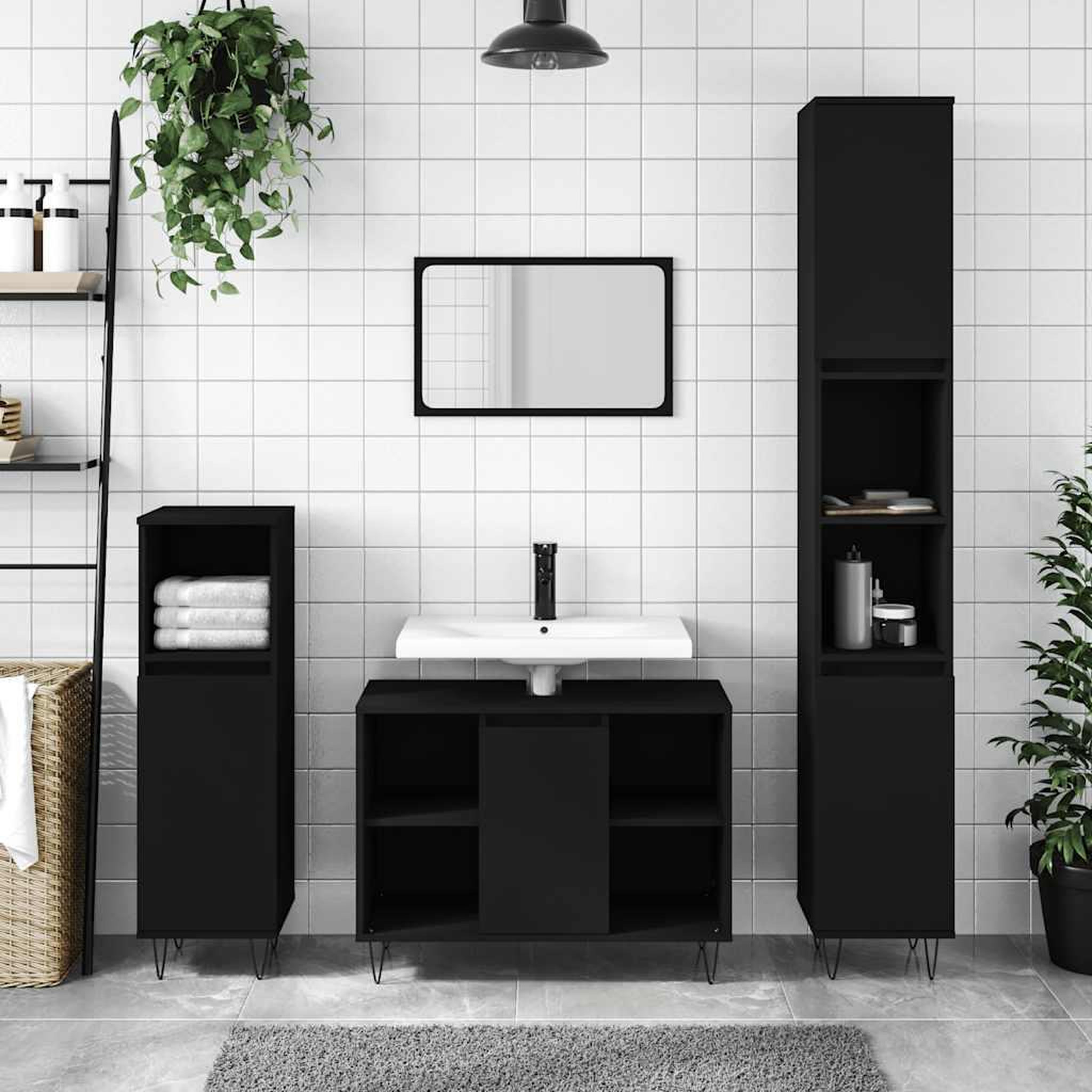 VIDAXL Armoire de salle de bain noir 80x33x60 cm bois d'ingenierie