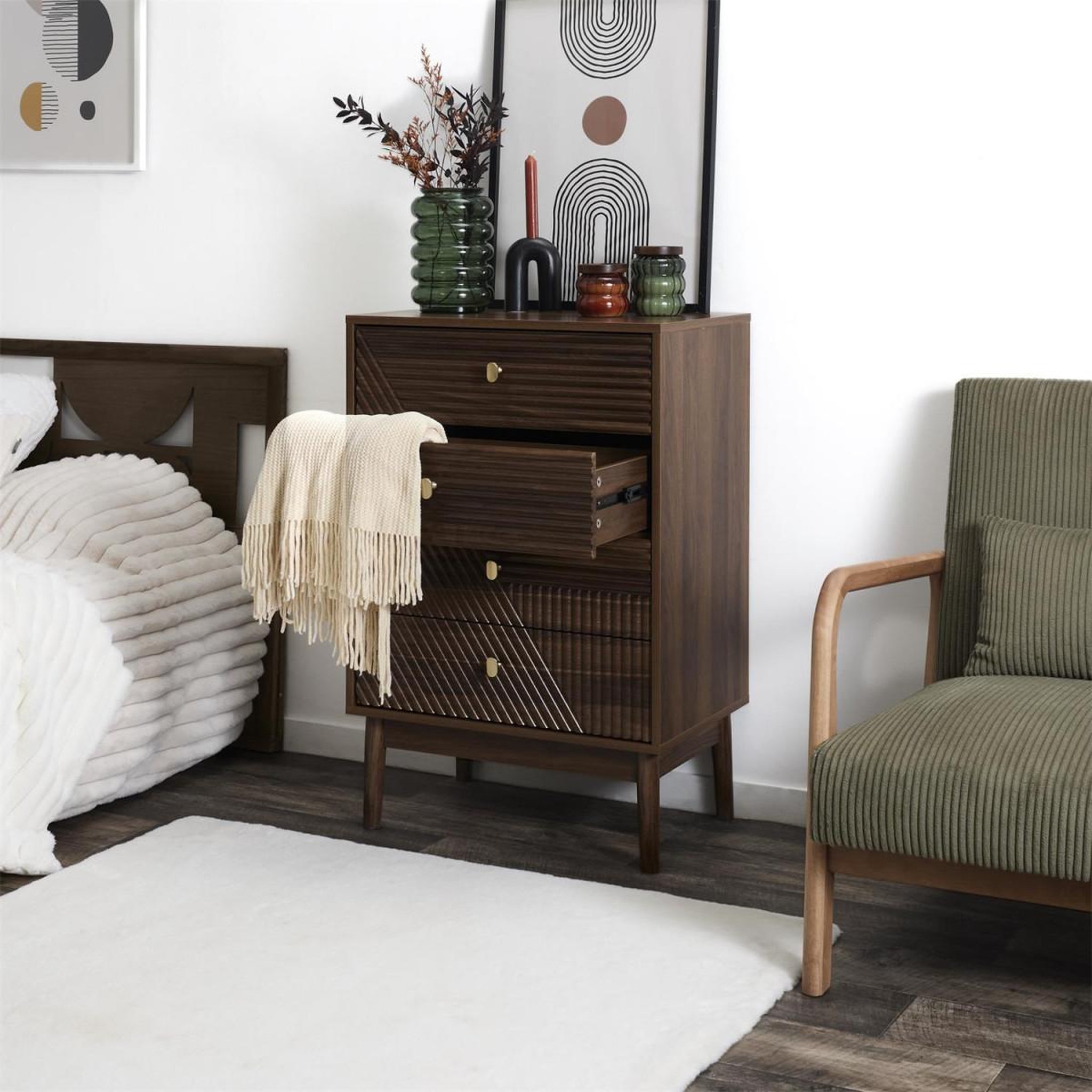 Voir la diapositive 6 : The Home Deco Factory Commode 4 tiroirs   tiffany  90cm marron