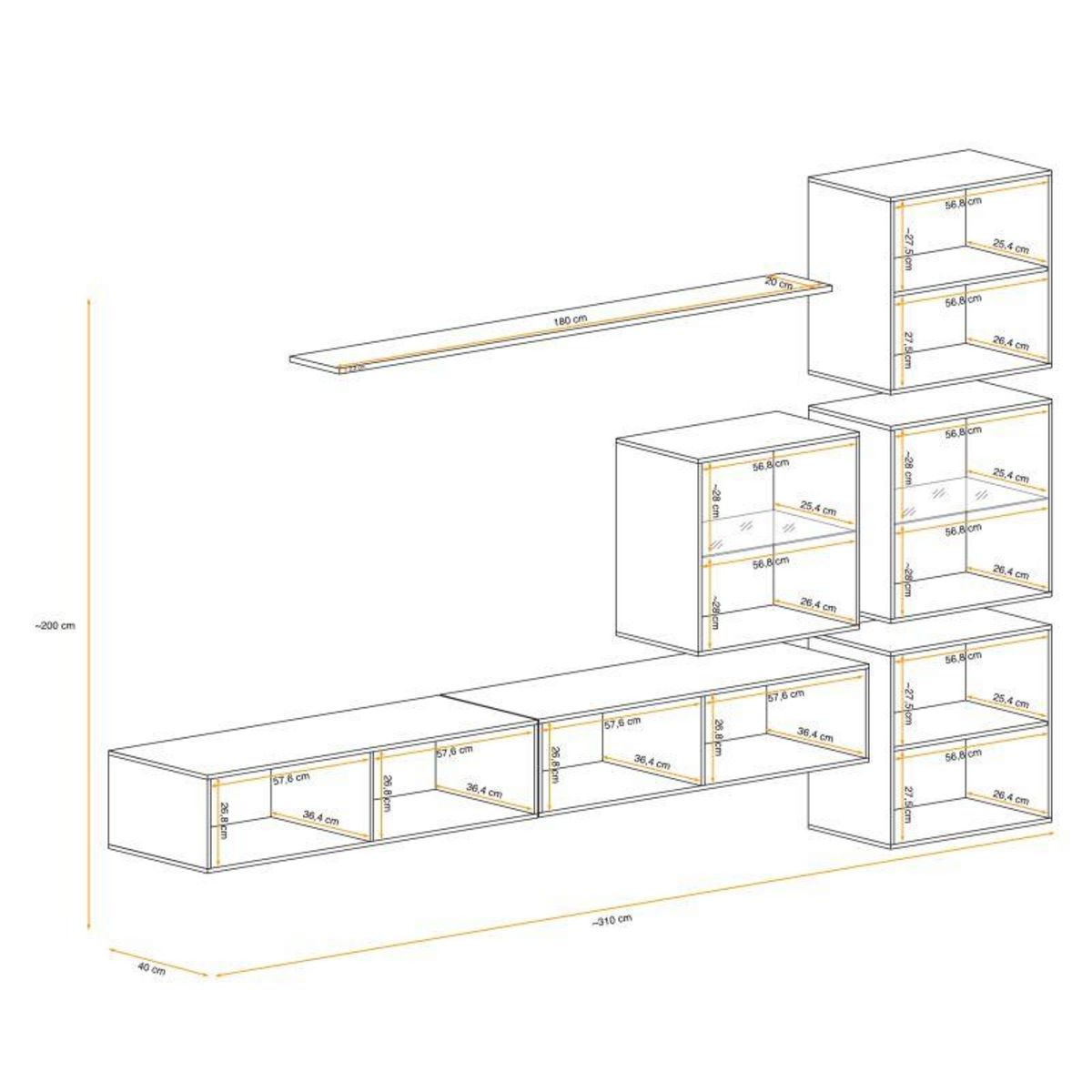 Paris Prix Meuble TV Mural Design  Switch XIX  310cm Naturel & Blanc