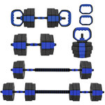 HOMCOM Ensemble d'haltères musculation multifonction 4 en 1 - haltères, kettlebell, push-up support, Olympic barre - total 30Kg - PVC bleu noir
