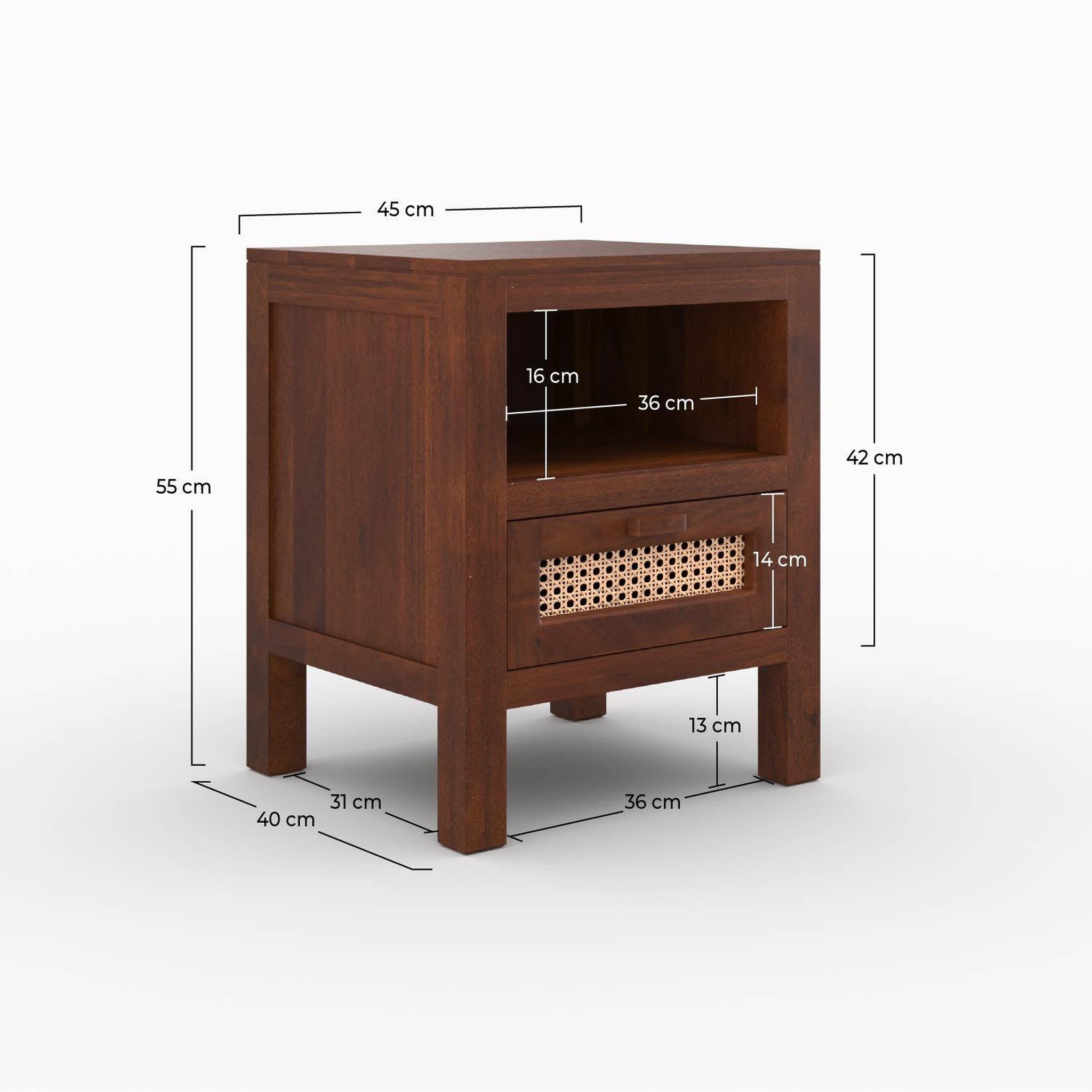 Voir la diapositive 4 : MAISON PAVANE Table de chevet en bois de manguier et cannage-tiki