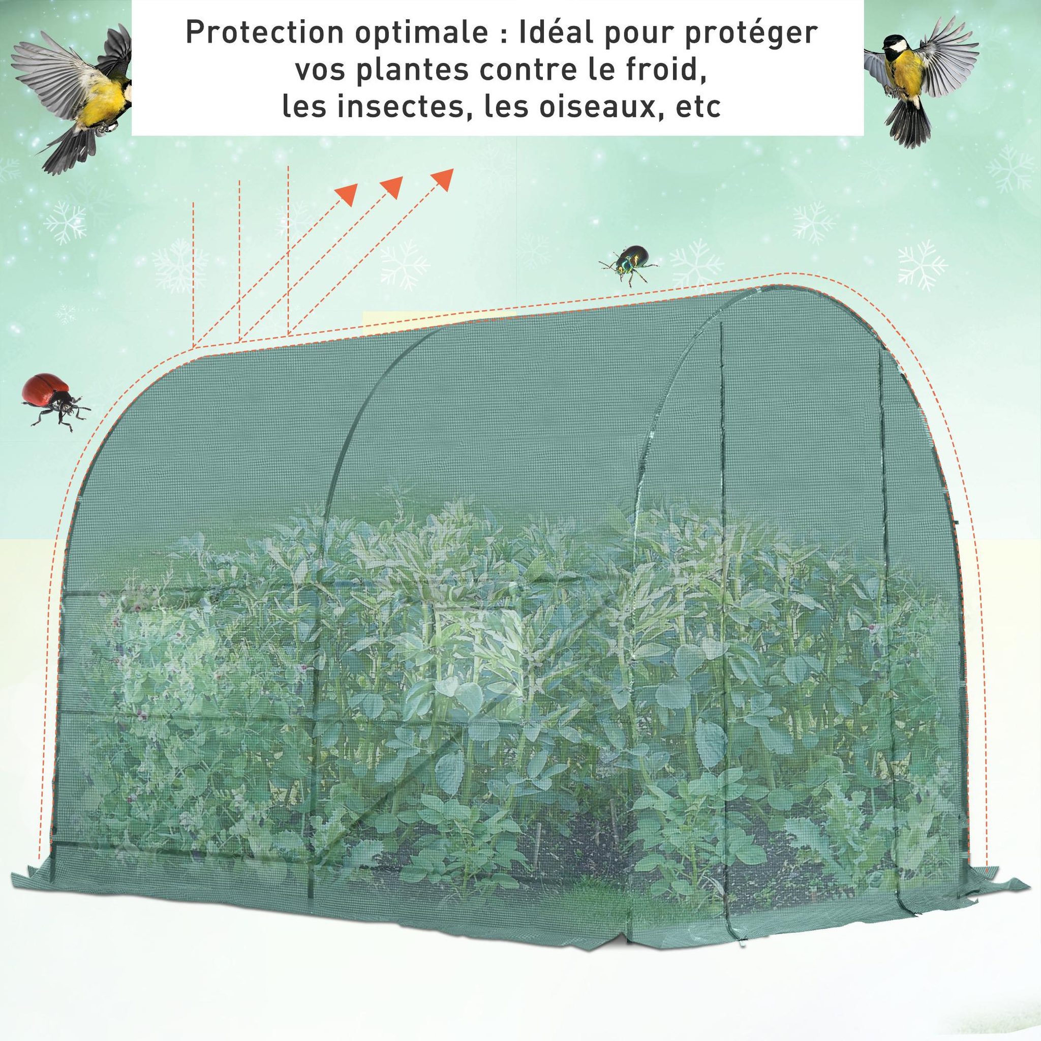 Voir la diapositive 5 : OUTSUNNY Serre de jardin tunnel 5 m² 2,45l x 2l x 1,98h m acier renforcé ø 1,8 cm + pe haute densité 140 g/m² fenêtres porte déroulante vert