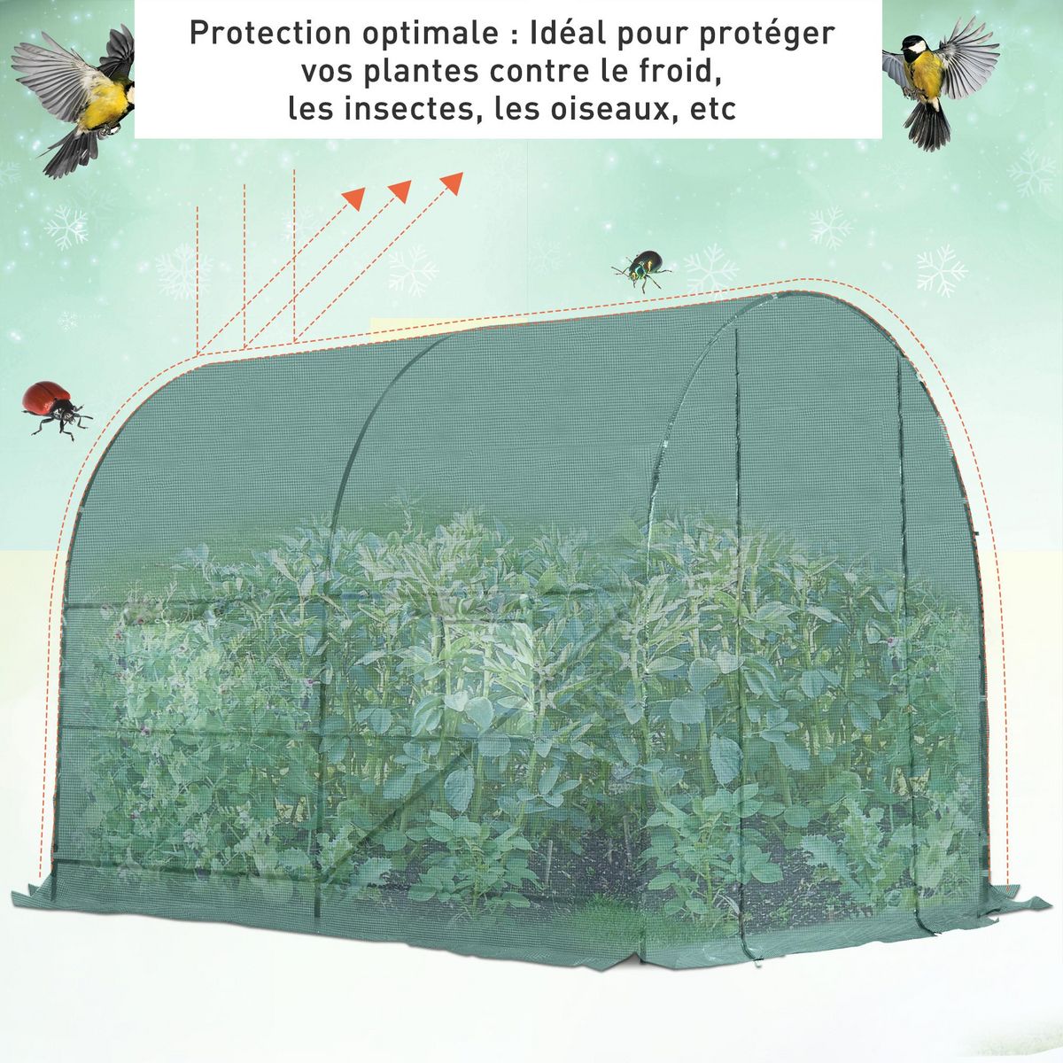 OUTSUNNY Serre de jardin tunnel 5 m² 2,45L x 2l x 1,98H m acier renforcé Ø 1,8 cm + PE haute densité 140 g/m² fenêtres porte déroulante vert
