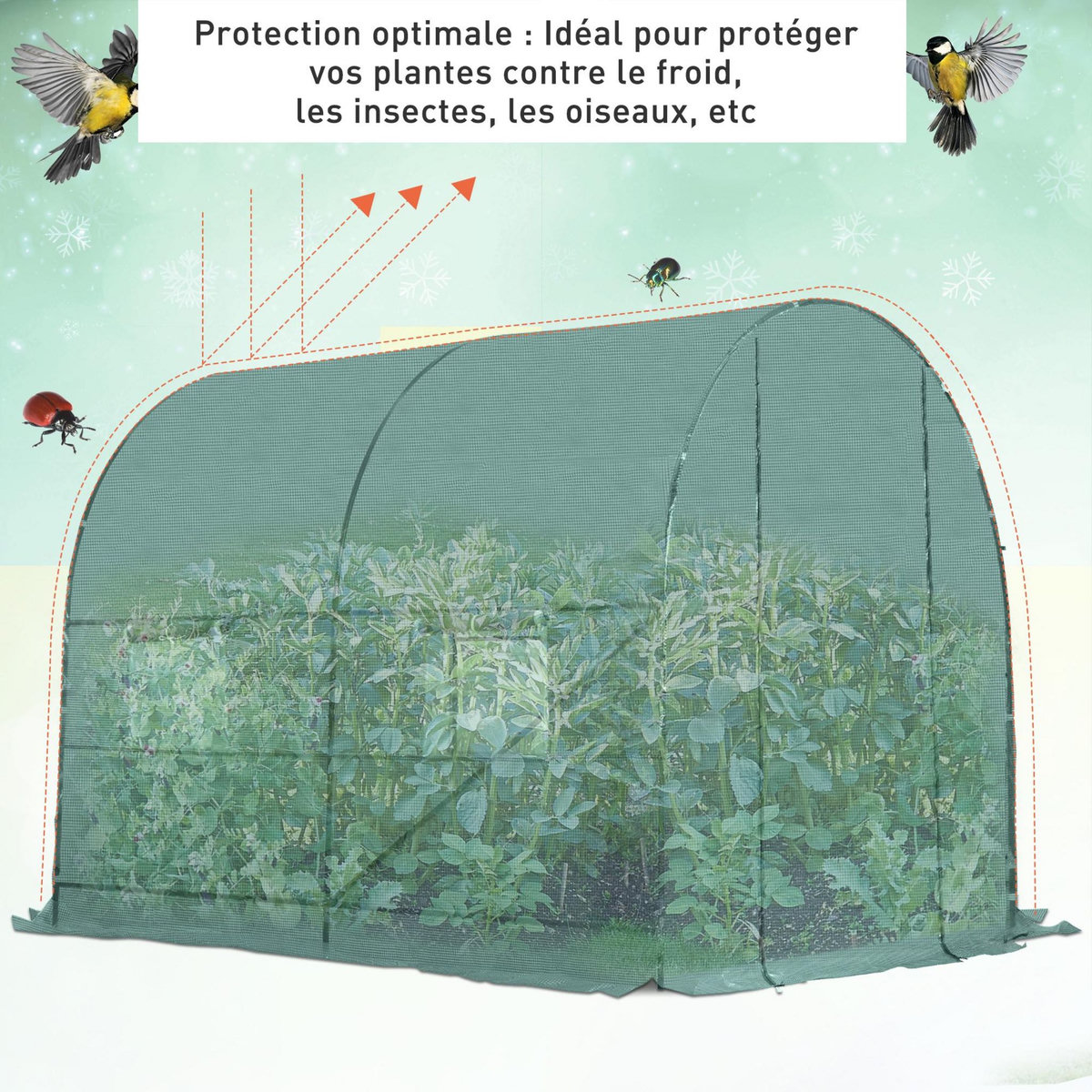OUTSUNNY Serre de jardin tunnel 5 m² 2,45L x 2l x 1,98H m acier renforcé Ø 1,8 cm + PE haute densité 140 g/m² fenêtres porte déroulante vert