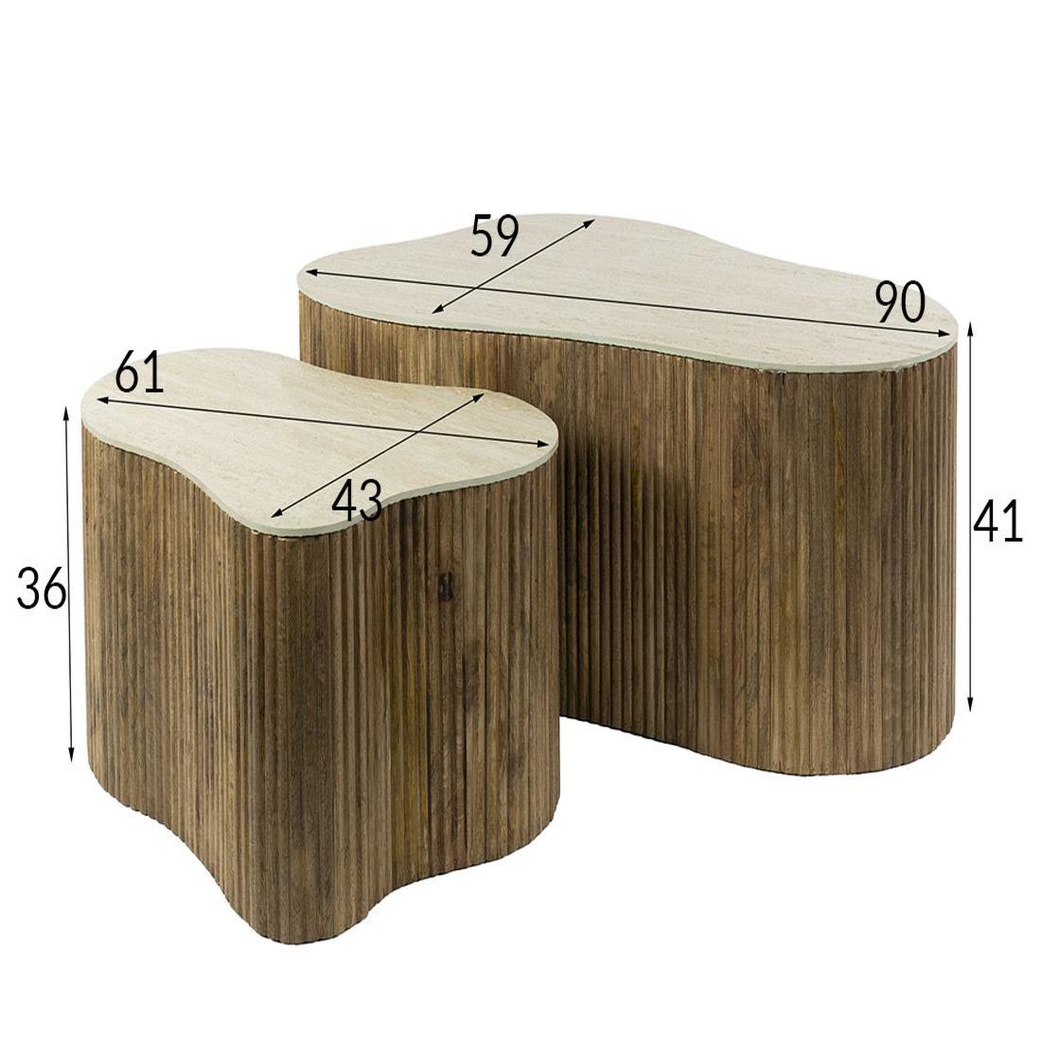 Voir la diapositive 5 : BEST MOBILIER Jade - lot de 2 tables basses gigognes effet travertin - pieds en bois massif de manguier - 90 et 61 cm