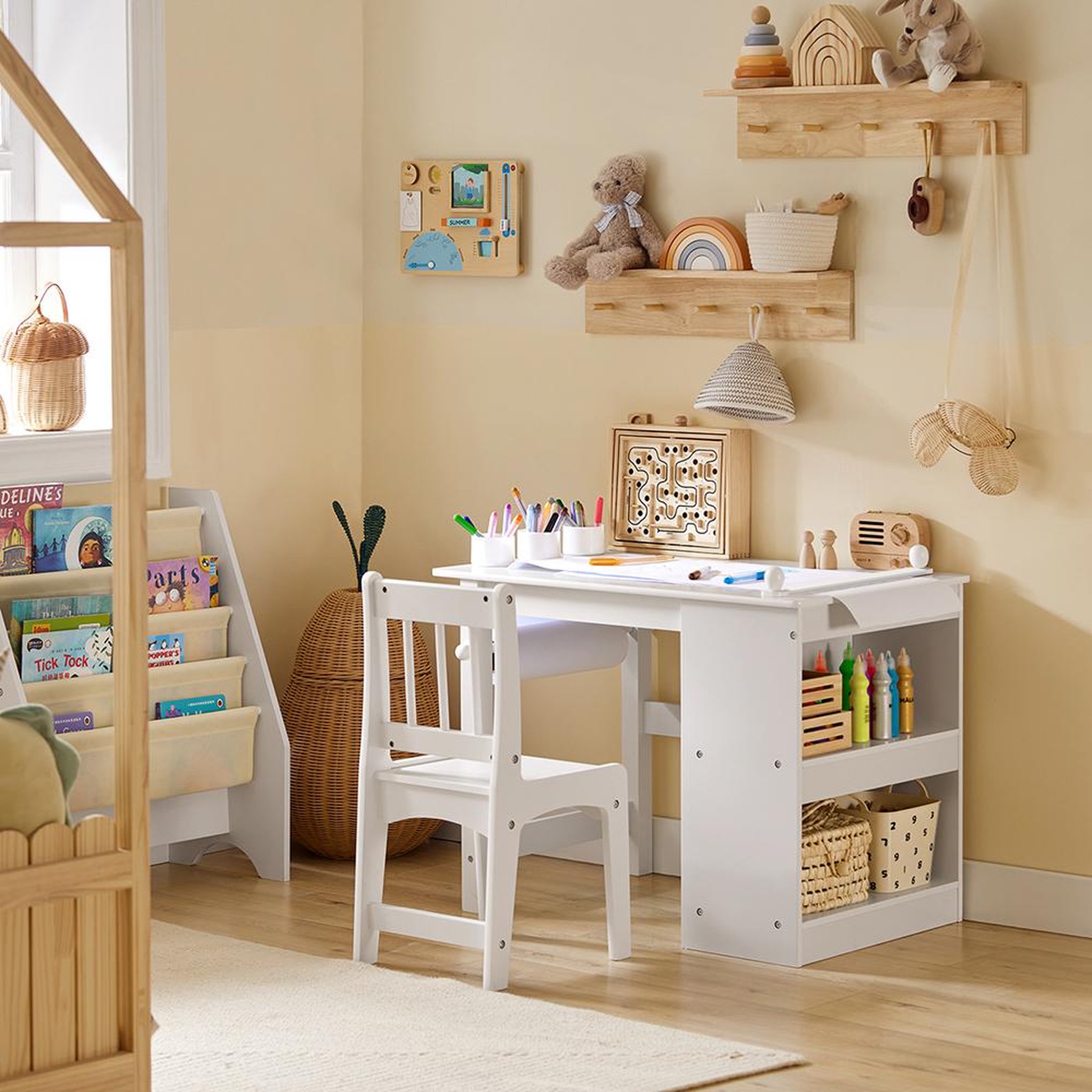 Voir la diapositive 2 : SOBUY SoBuy - Ensemble Table Et Chaise Enfant avec 2 étagères - Nordique - KMB60